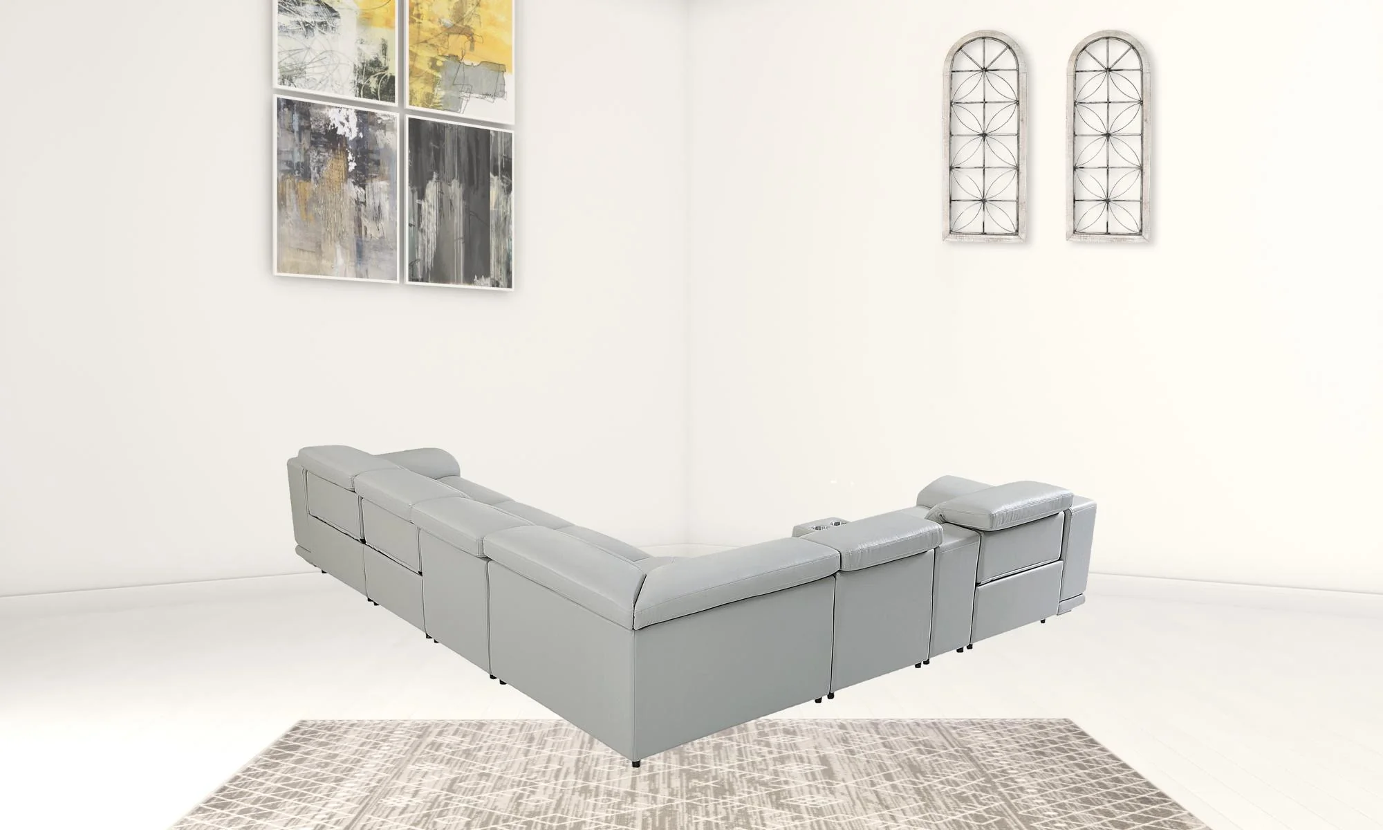Light Gray Italian Leather Power Reclining L Shaped Seven Piece Corner Sectional With Console By Homeroots - Image 4