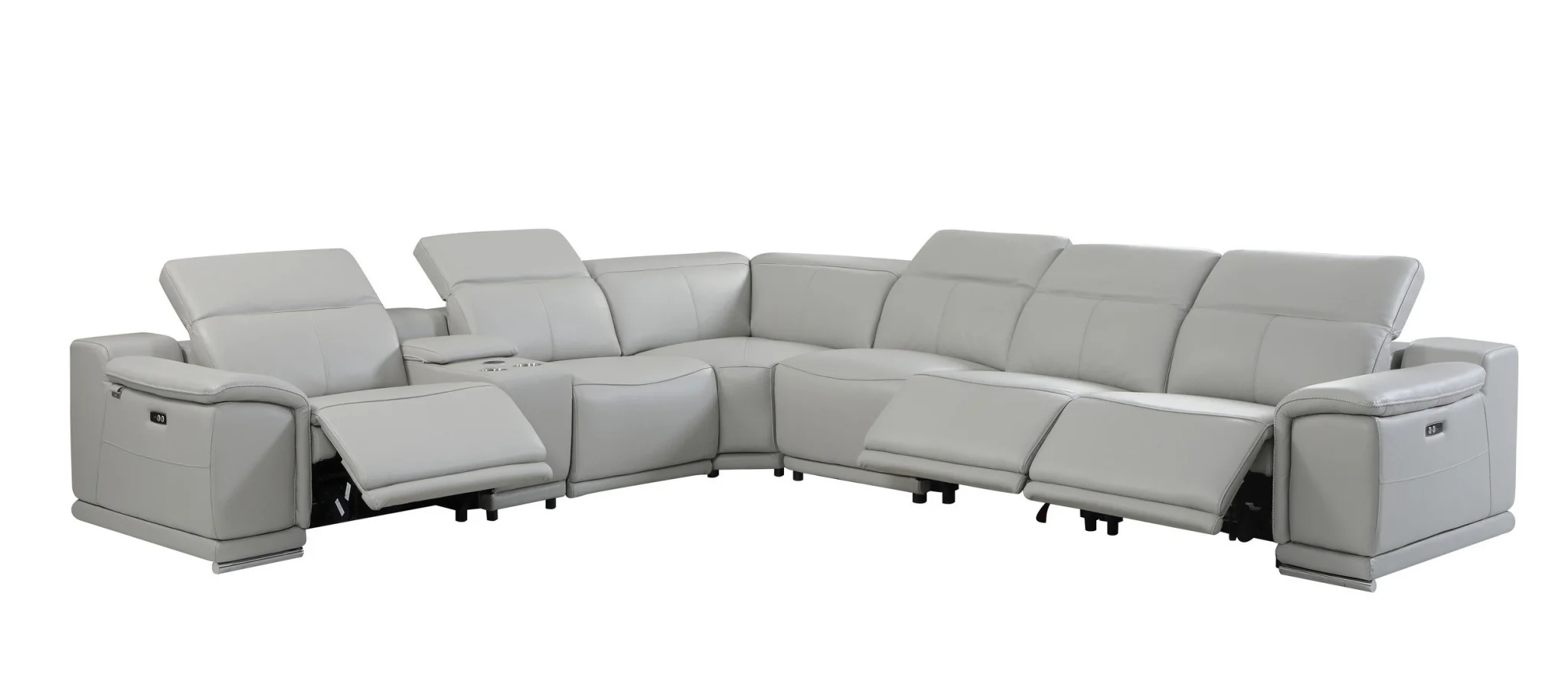 Light Gray Italian Leather Power Reclining L Shaped Seven Piece Corner Sectional With Console By Homeroots - Image 6