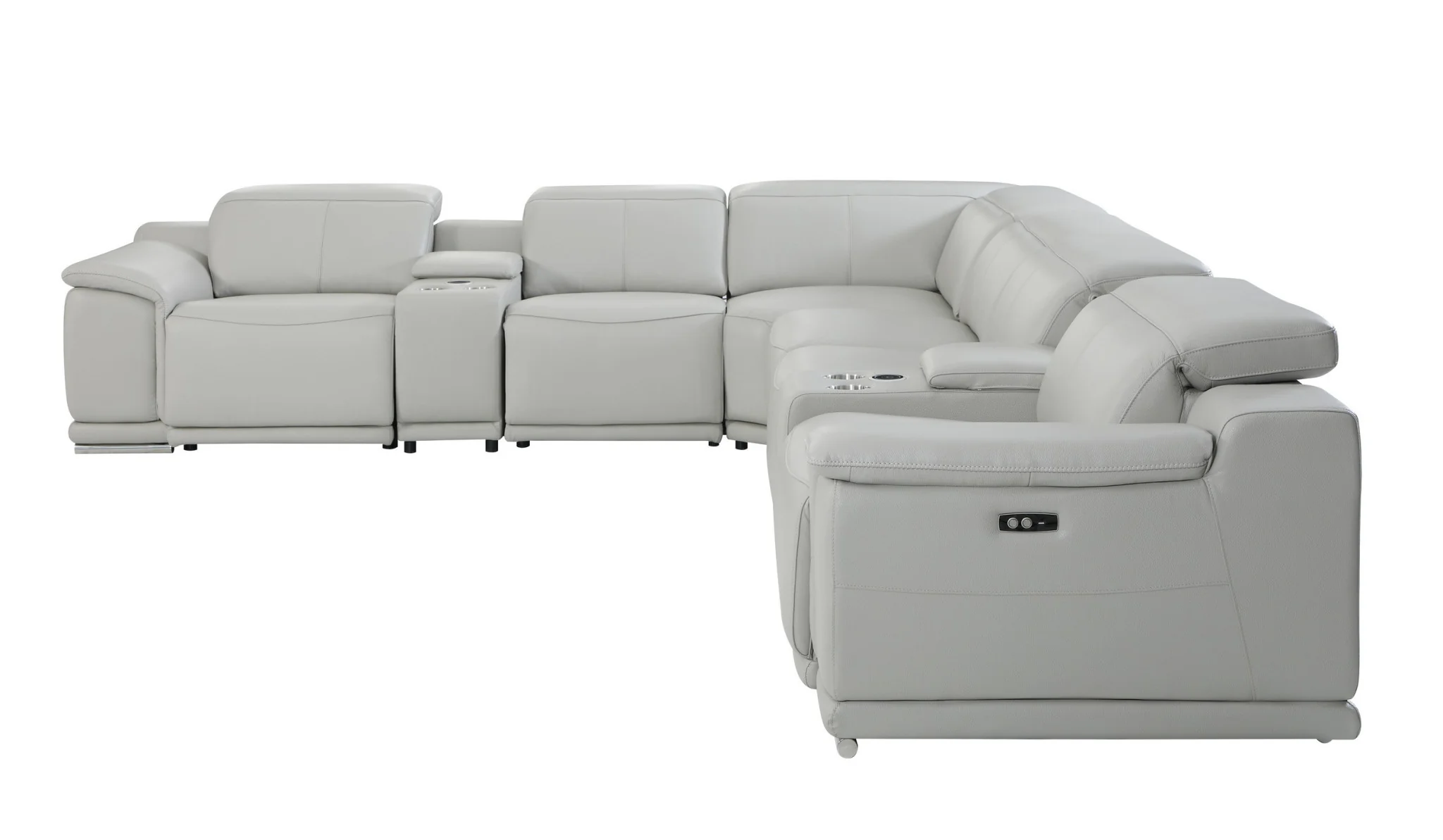 Light Gray Italian Leather Power Reclining U Shaped Eight Piece Corner Sectional With Console By Homeroots - Image 3