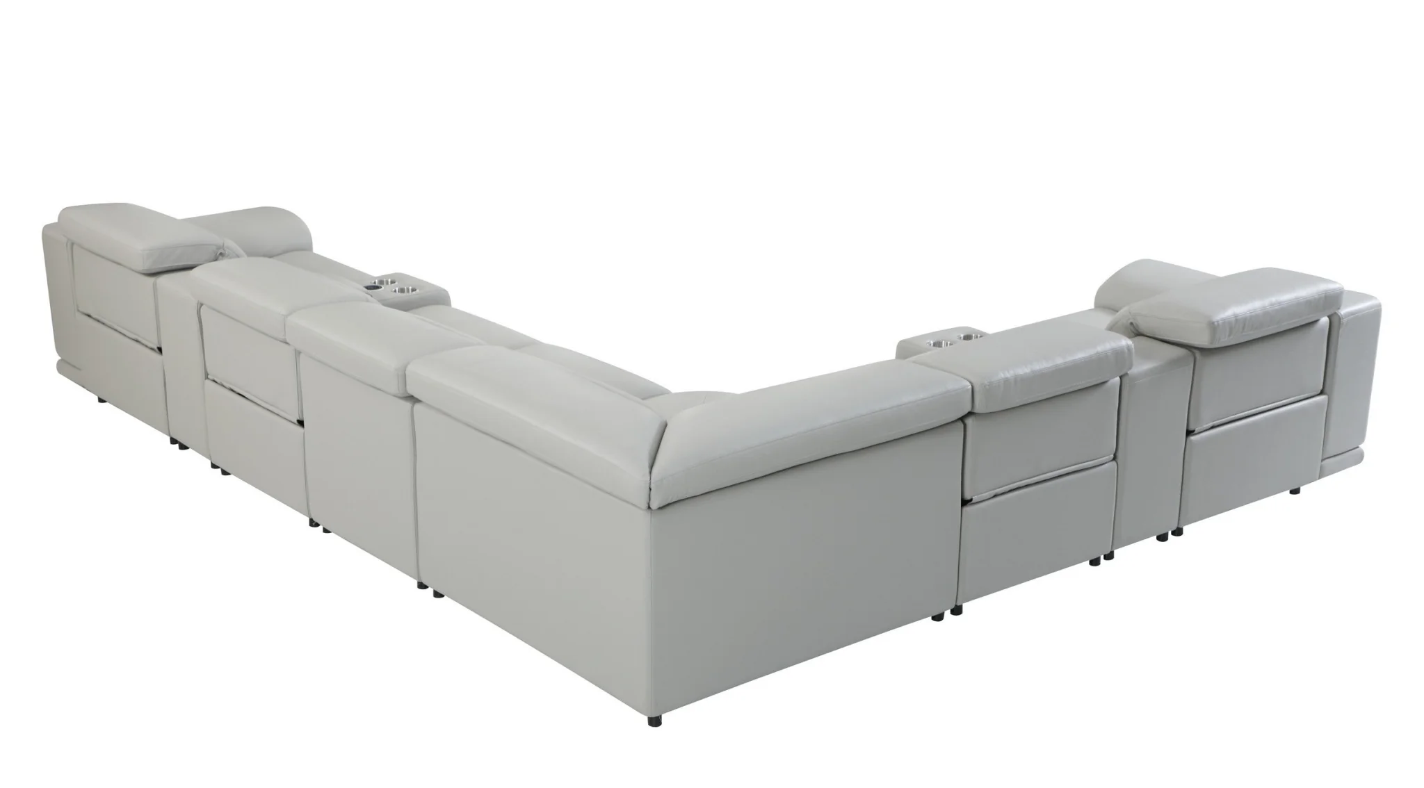 Light Gray Italian Leather Power Reclining U Shaped Eight Piece Corner Sectional With Console By Homeroots - Image 4