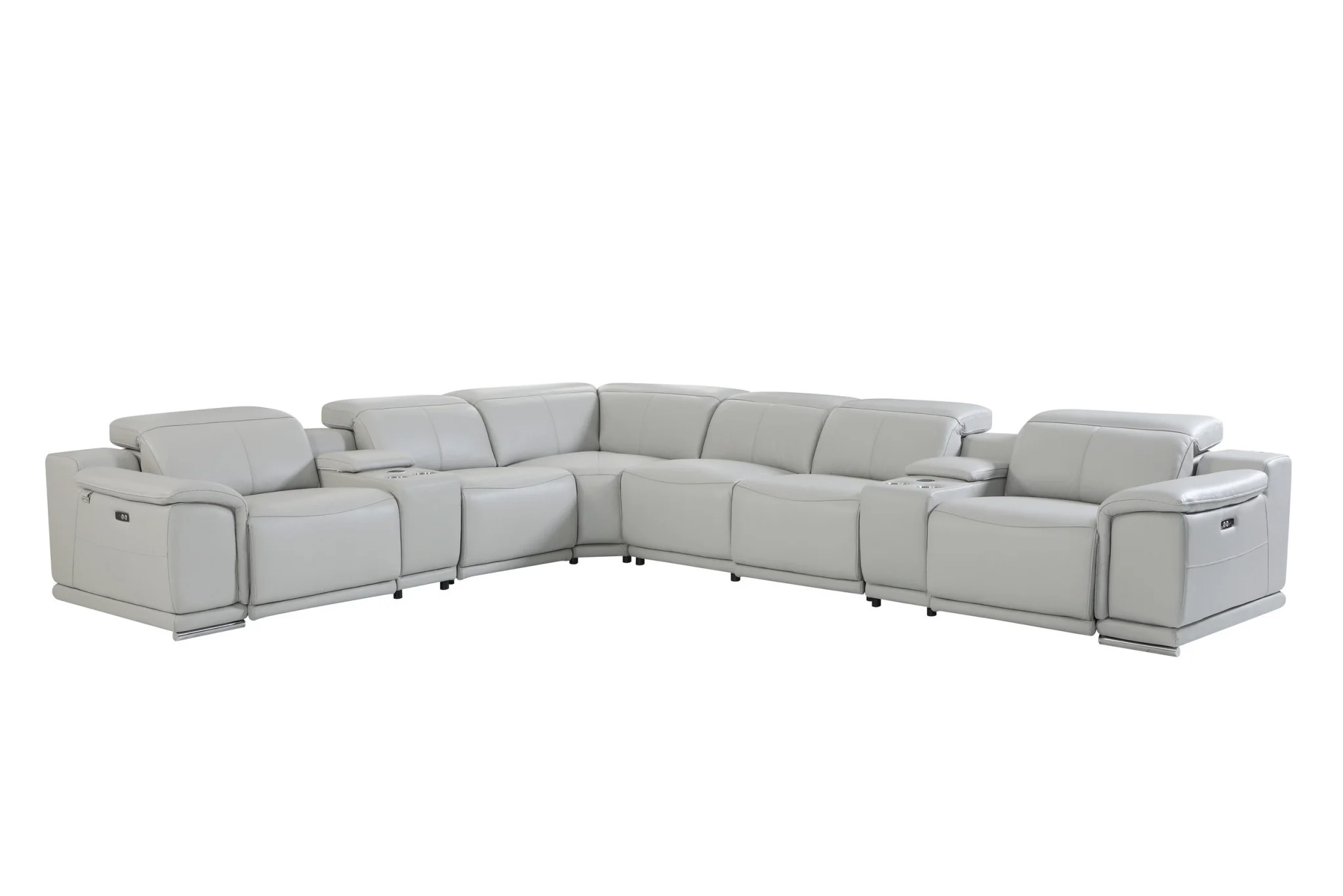 Light Gray Italian Leather Power Reclining U Shaped Eight Piece Corner Sectional With Console By Homeroots - Image 5