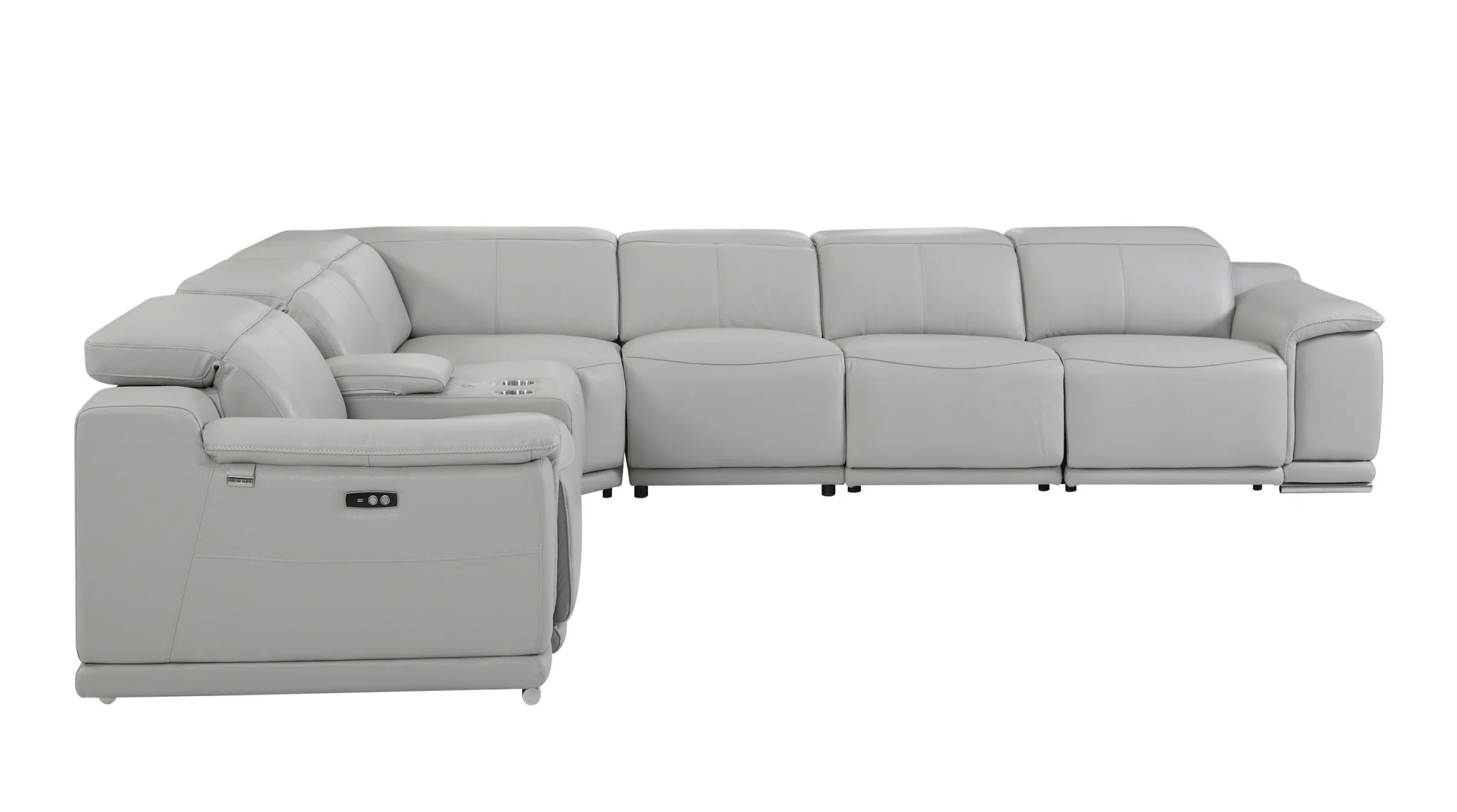 Light Gray Italian Leather Power Reclining U Shaped Seven Piece Corner Sectional With Console By Homeroots - Image 3