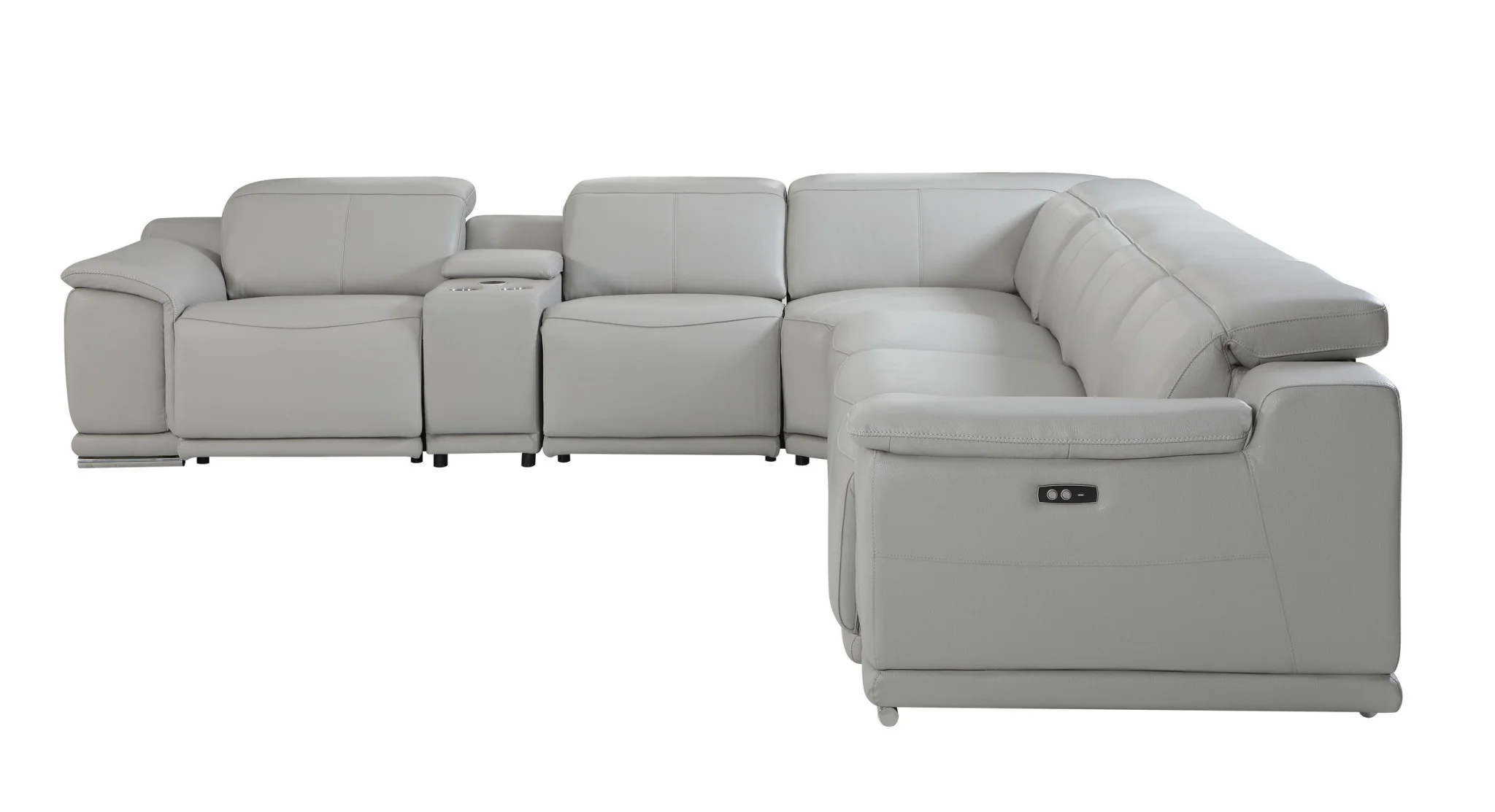 Light Gray Italian Leather Power Reclining U Shaped Seven Piece Corner Sectional With Console By Homeroots - Image 4