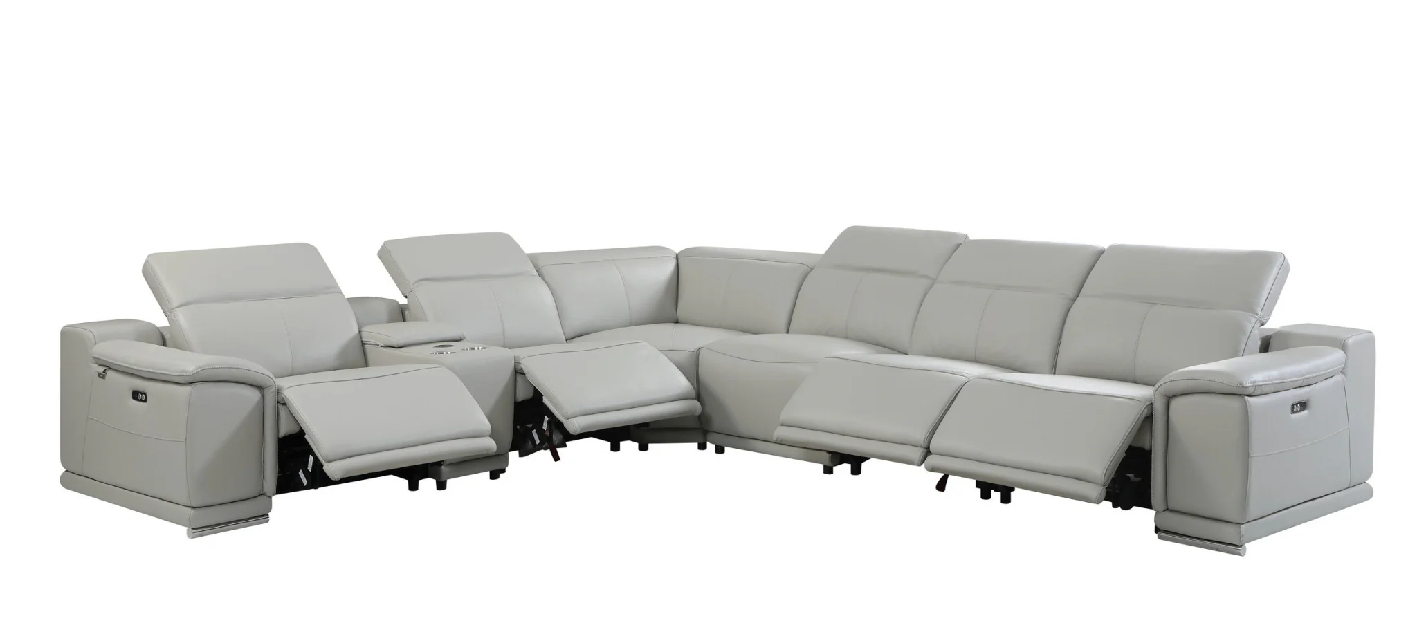 Light Gray Italian Leather Power Reclining U Shaped Seven Piece Corner Sectional With Console By Homeroots - Image 5