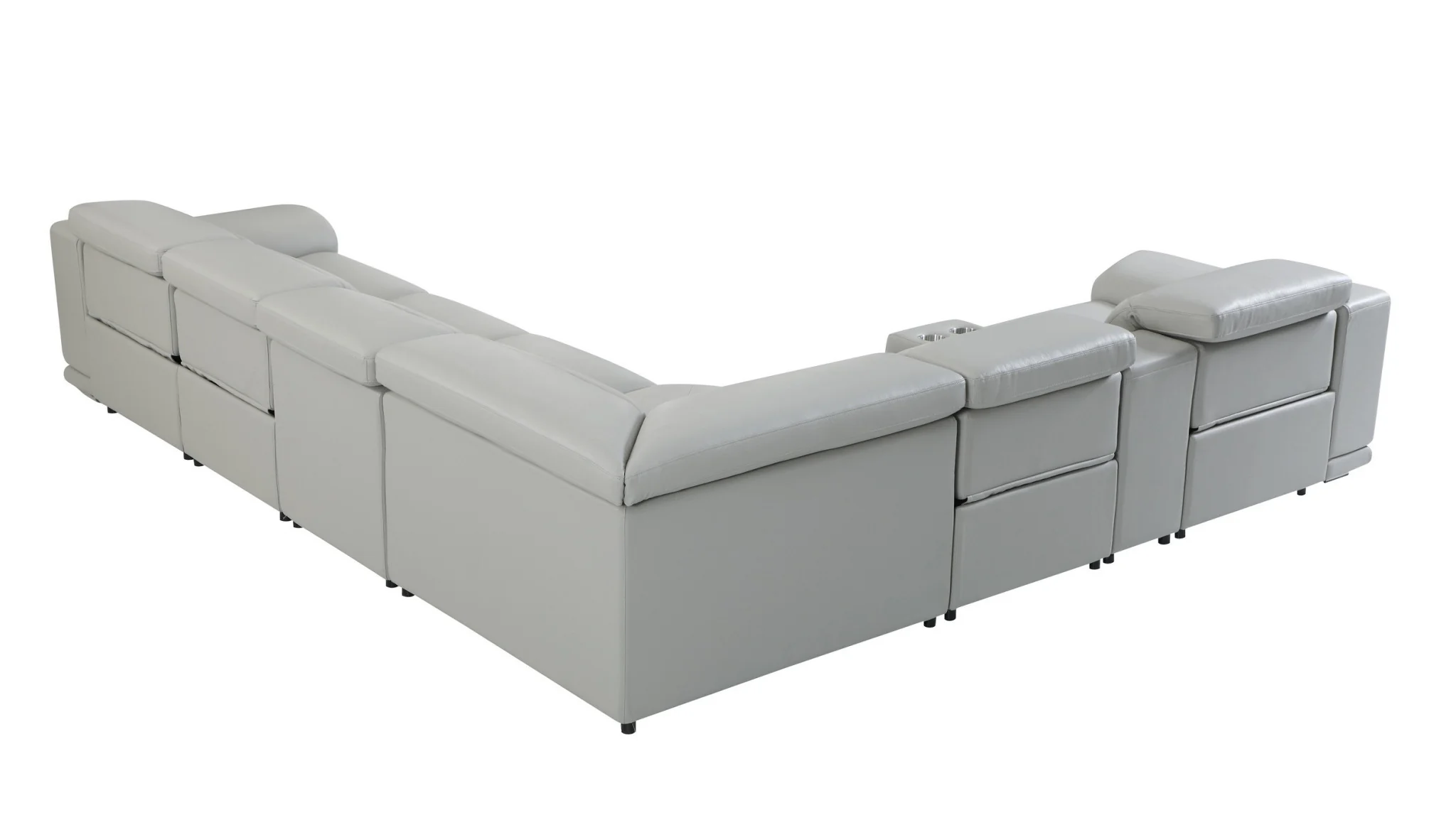 Light Gray Italian Leather Power Reclining U Shaped Seven Piece Corner Sectional With Console By Homeroots - Image 6