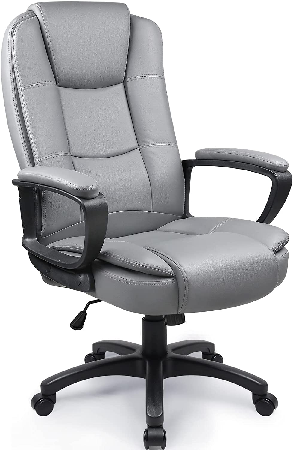 Light Gray Leather Executive Chair with Lumbar Support By Homeroots - Image 2