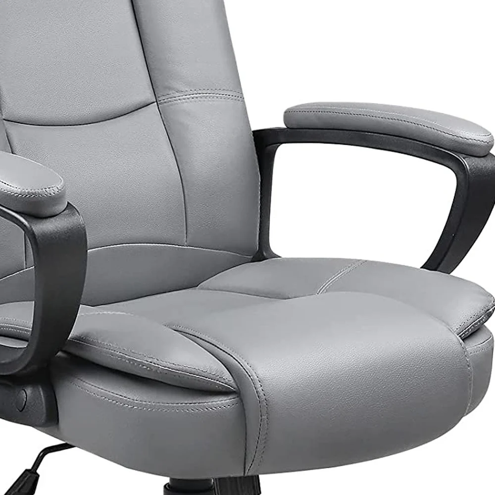 Light Gray Leather Executive Chair with Lumbar Support By Homeroots - Image 4