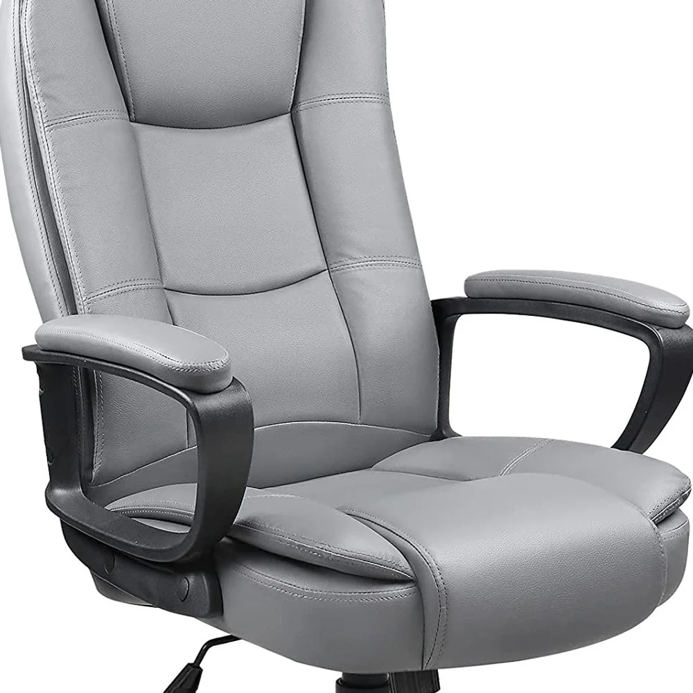 Light Gray Leather Executive Chair with Lumbar Support By Homeroots - Image 5