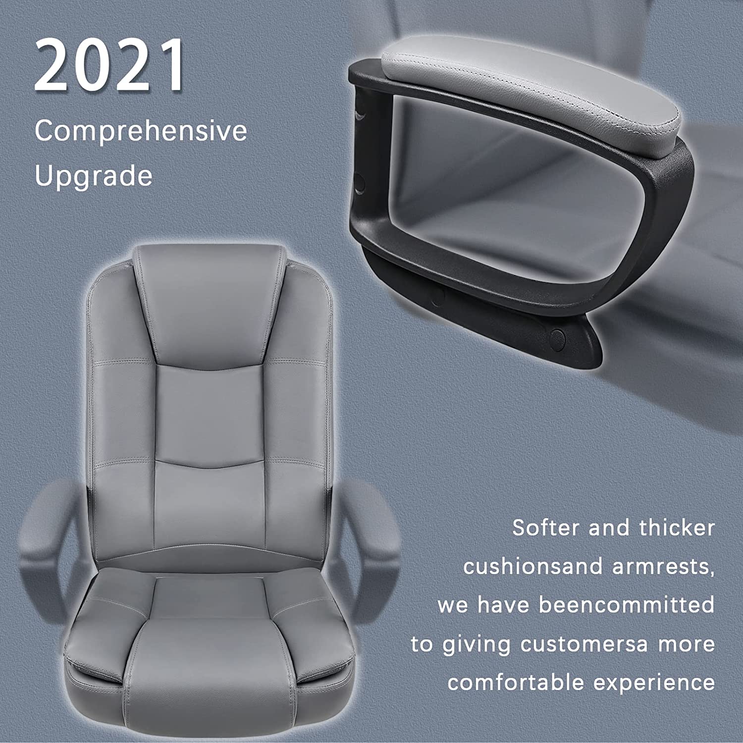 Light Gray Leather Executive Chair with Lumbar Support By Homeroots - Image 6