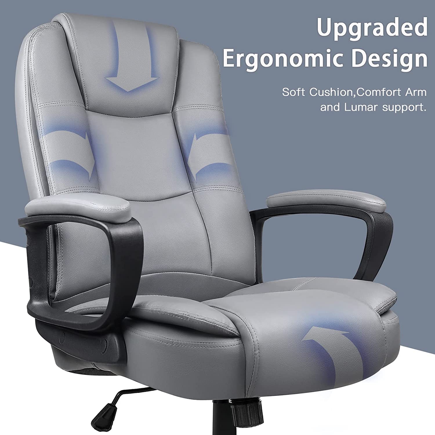 Light Gray Leather Executive Chair with Lumbar Support By Homeroots - Image 7