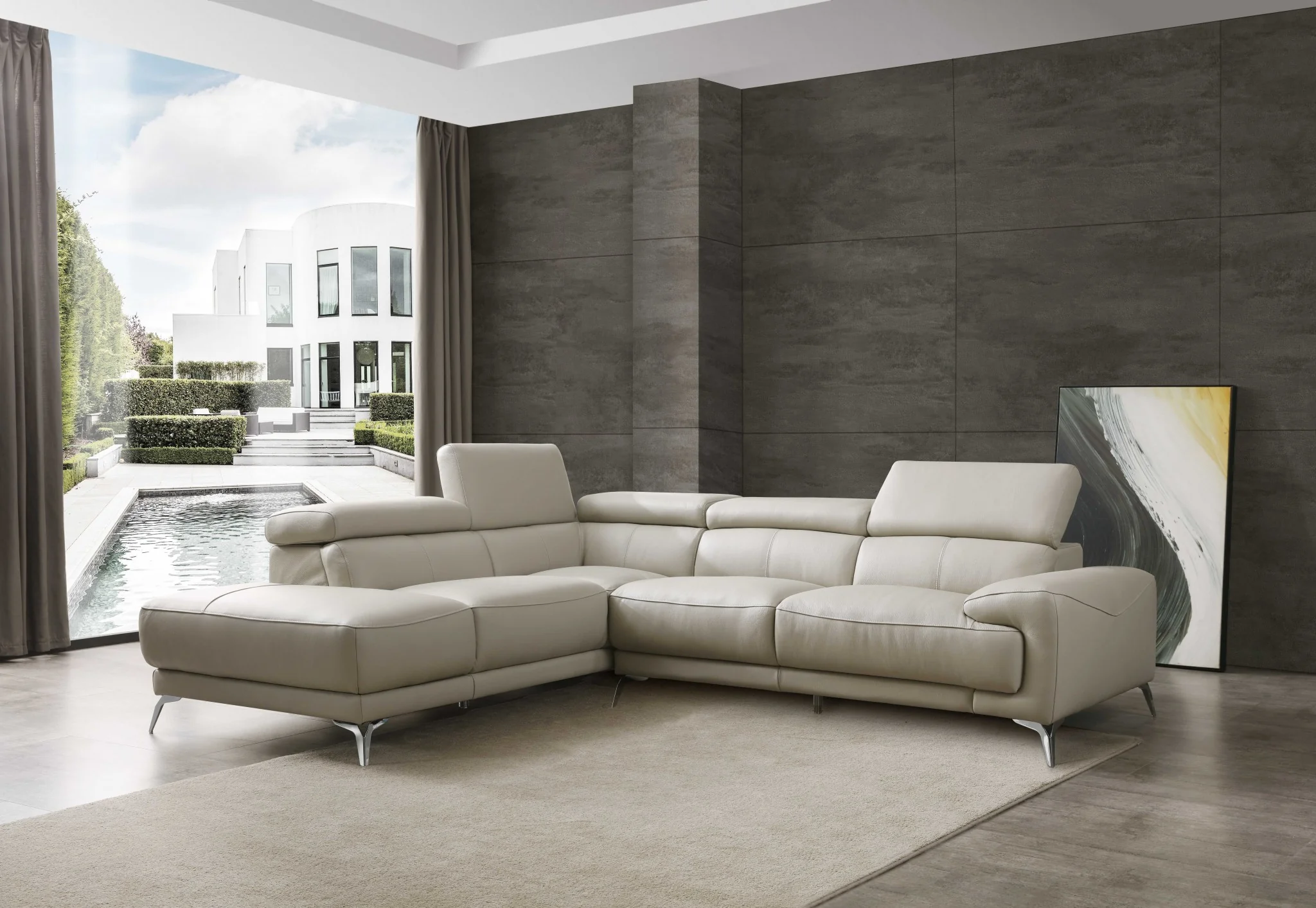 Light Gray Leather Sectional By Homeroots - Image 3