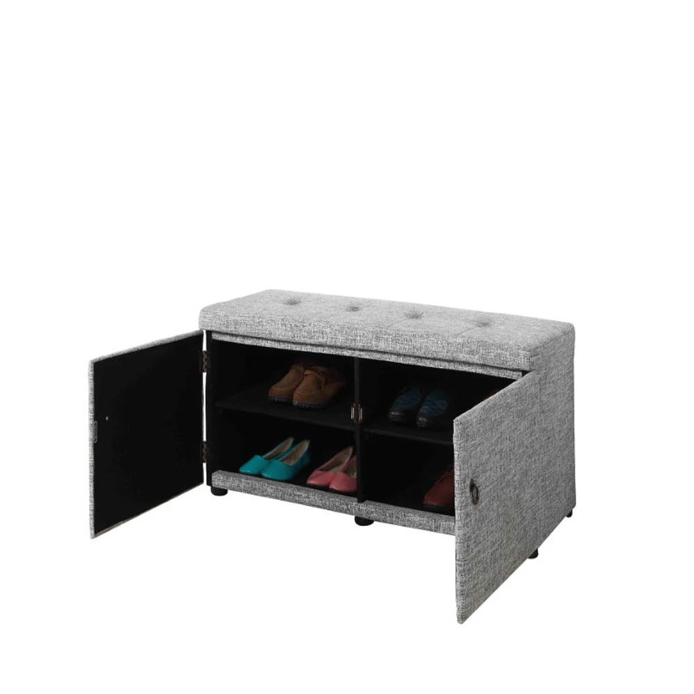 Light Gray Linen Look Double Door Shoe Storage Bench By Homeroots - Image 2