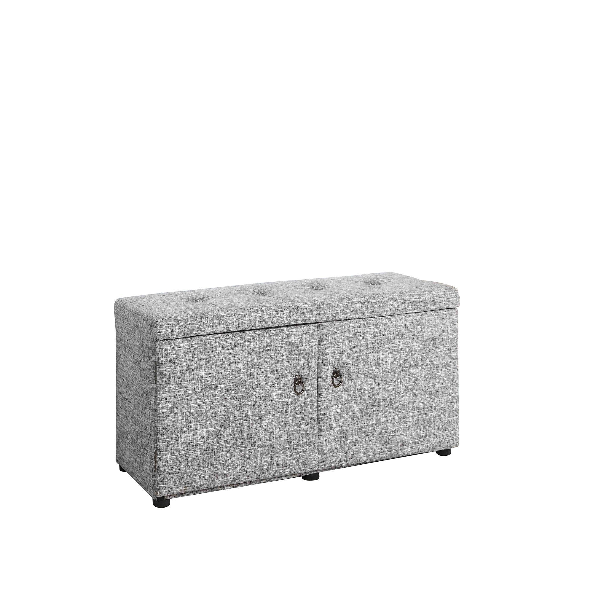 Light Gray Linen Look Double Door Shoe Storage Bench By Homeroots - Image 3