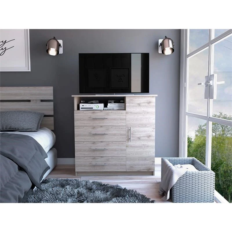 Light Gray Manufactured Wood Four Drawer Combo Dresser By Homeroots - Image 3
