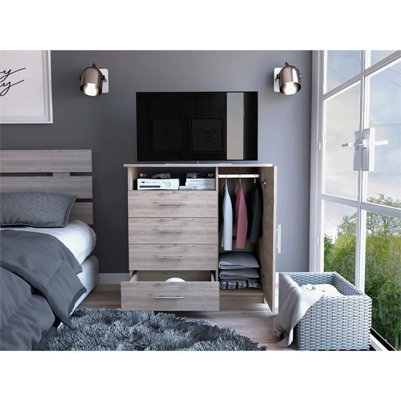 Light Gray Manufactured Wood Four Drawer Combo Dresser By Homeroots - Image 4