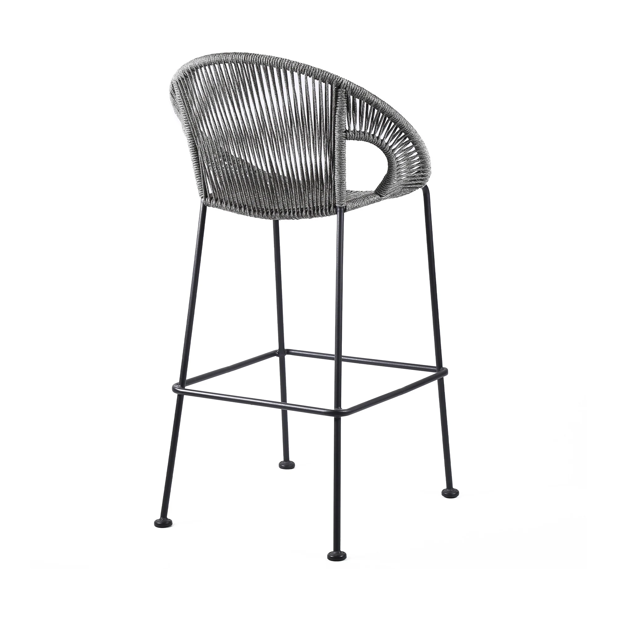 Light Gray Metal Low back Outdoor Counter Height Bar chair with Footrest By Homeroots - Image 3