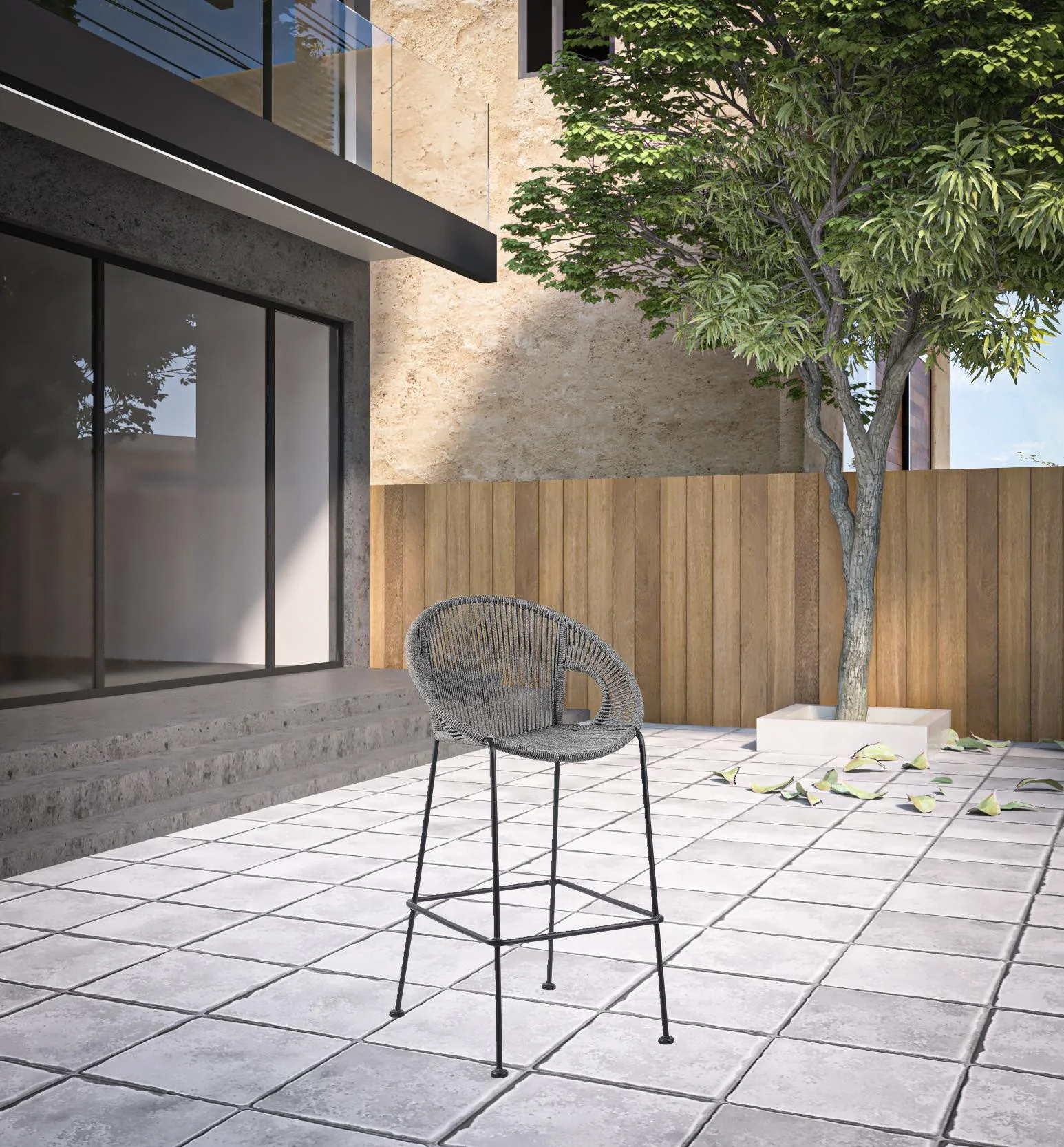 Light Gray Metal Low back Outdoor Counter Height Bar chair with Footrest By Homeroots - Image 4