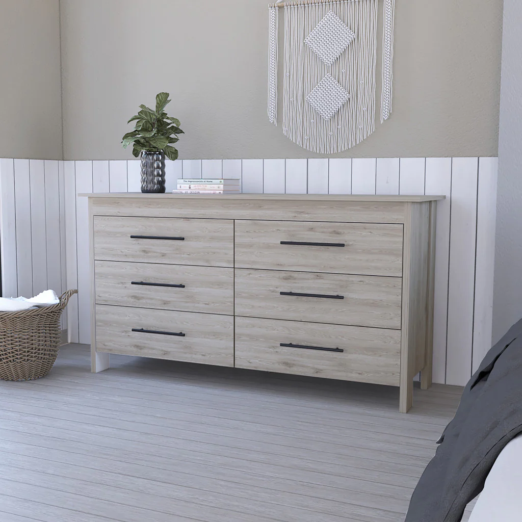 Light Gray Six Drawer Double Dresser By Homeroots - Image 6