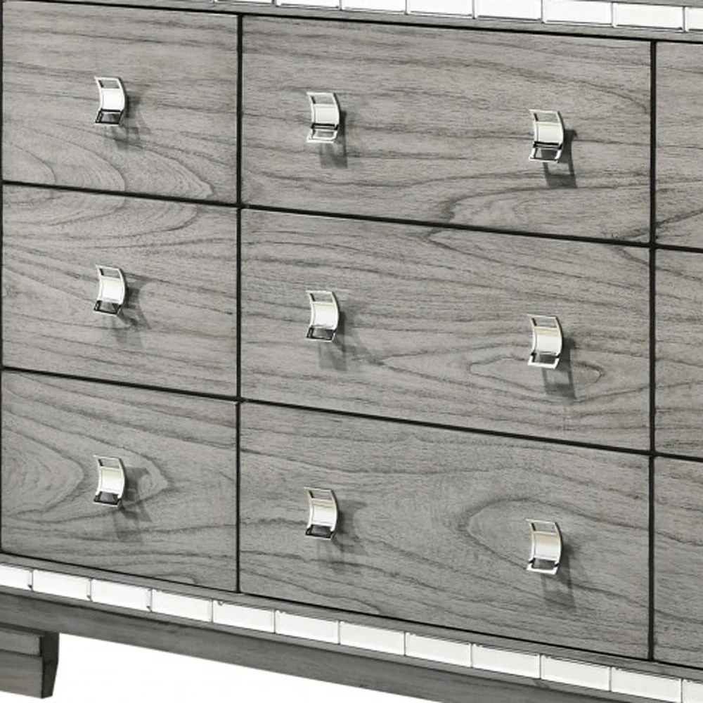 Light Gray Solid and Manufactured Wood Nine Drawer Triple Dresser By Homeroots - Image 2