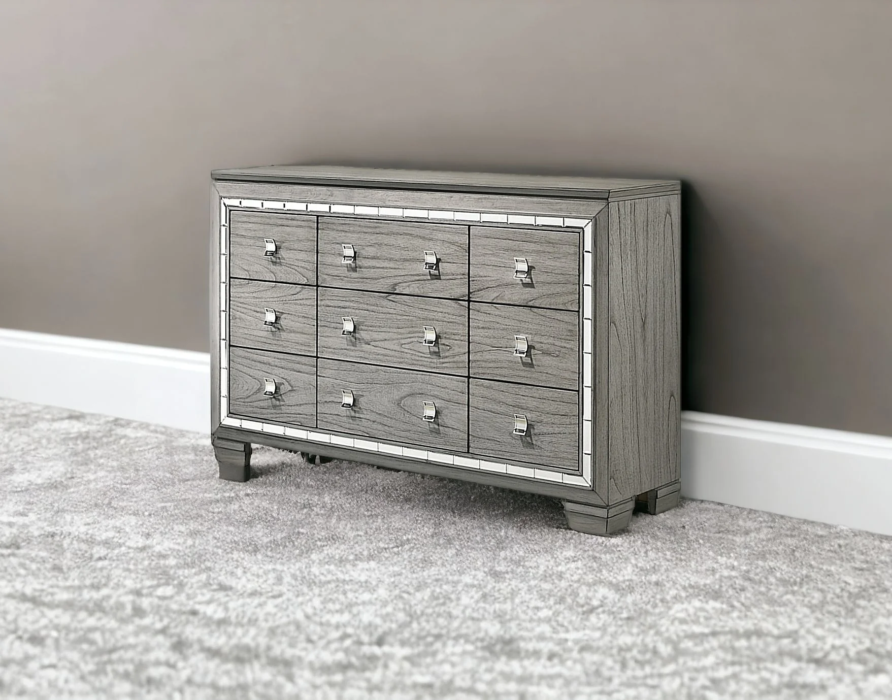 Light Gray Solid and Manufactured Wood Nine Drawer Triple Dresser By Homeroots - Image 5