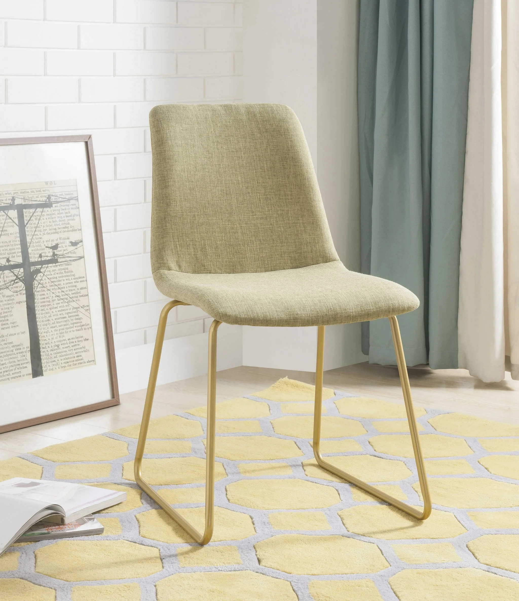 Light Green Fabric And Gold Accent Chair By Homeroots - Image 2