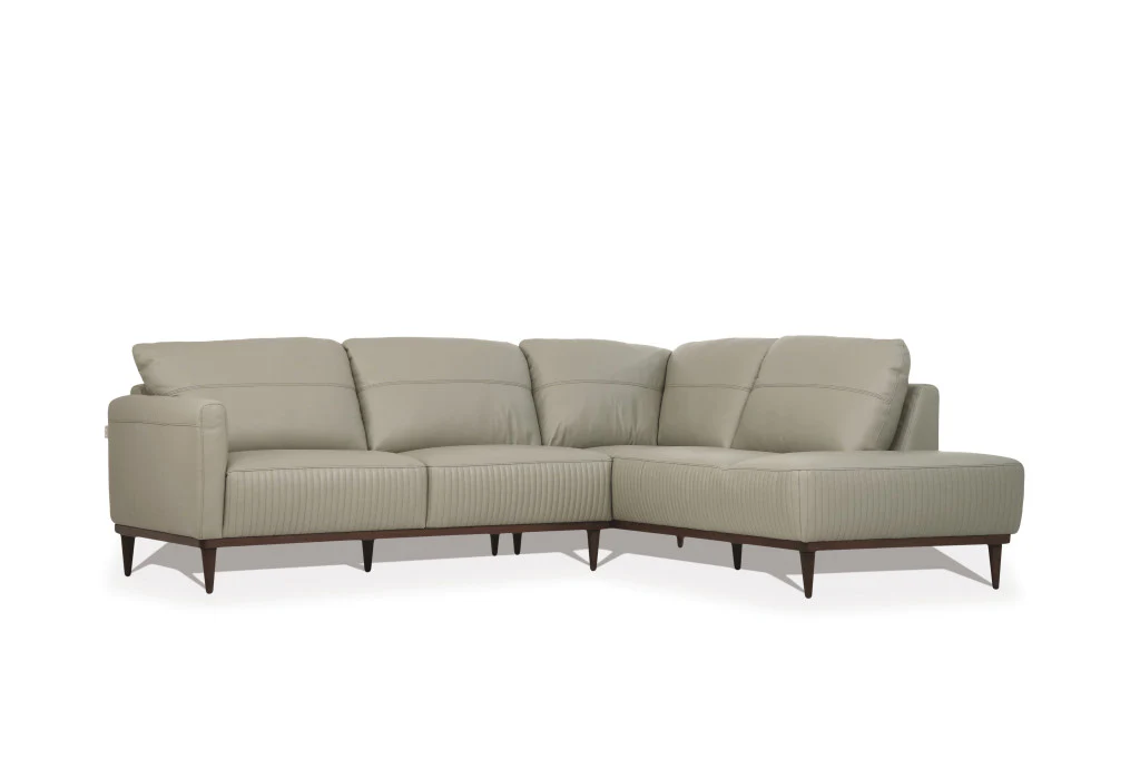 Light Green Leather L Shaped Two Piece Sofa and Chaise Sectional By Homeroots - Image 2