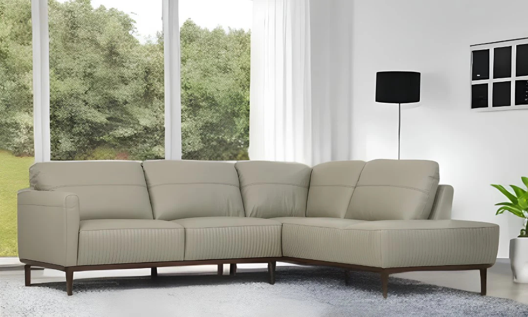 Light Green Leather L Shaped Two Piece Sofa and Chaise Sectional By Homeroots - Image 6