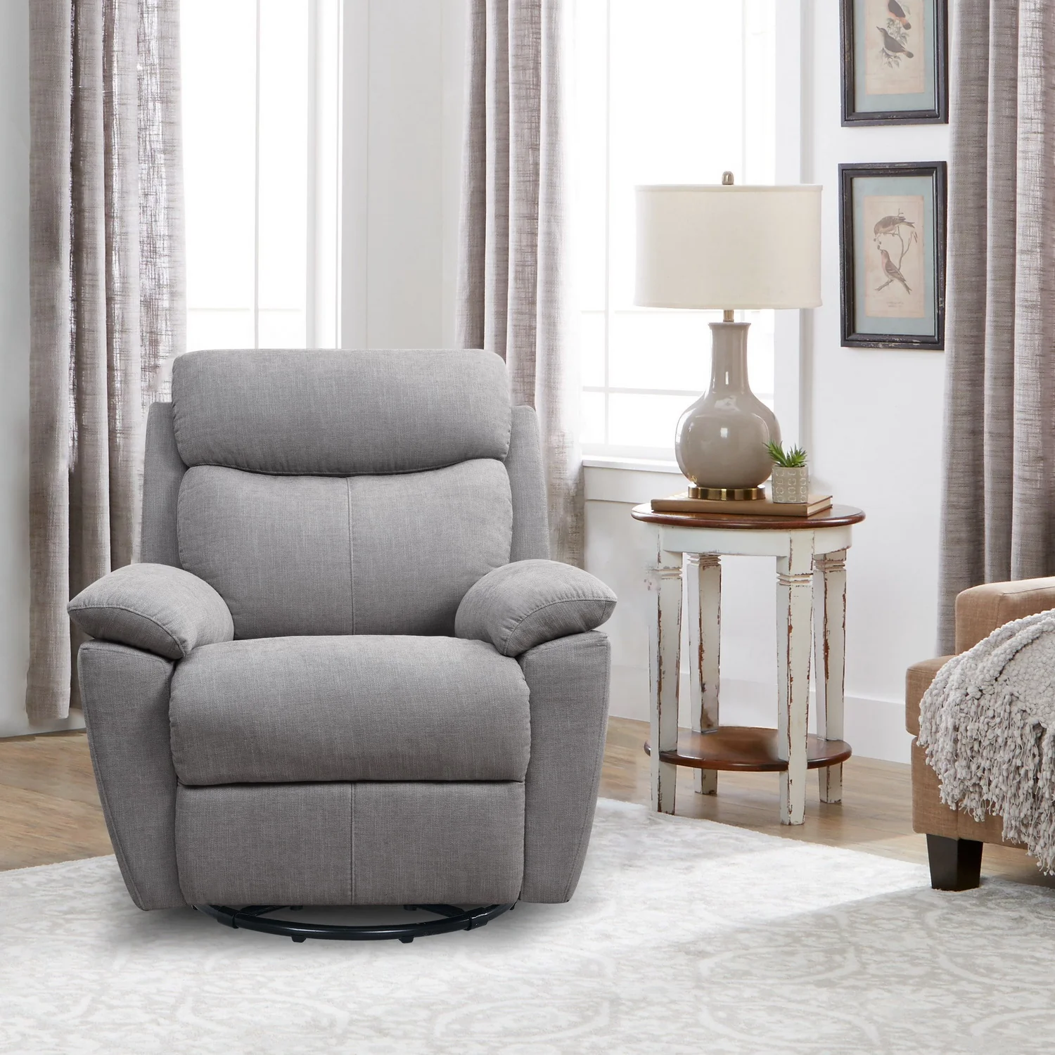 Light Grey Fabric Glider & Swivel Power Recliner with USB port By Homeroots - Image 2