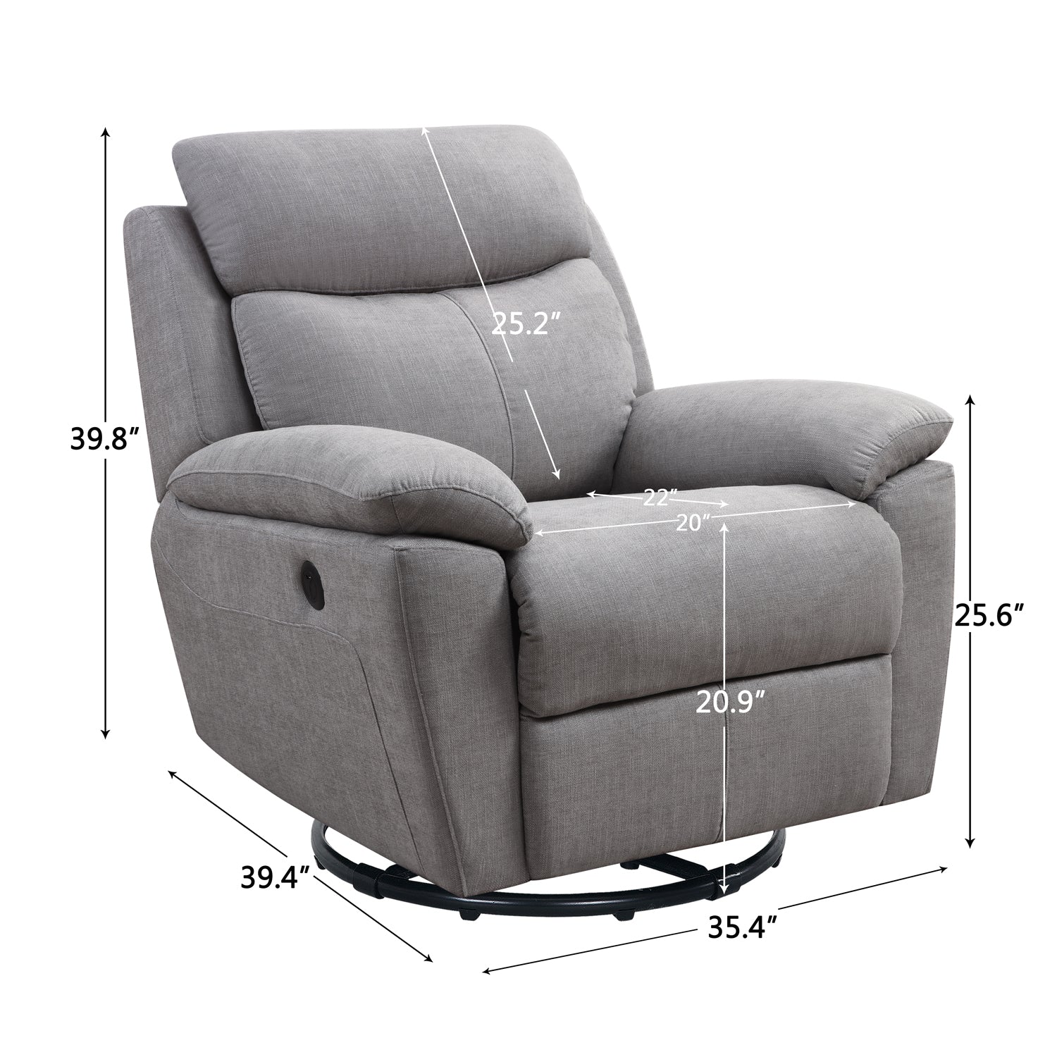 Light Grey Fabric Glider & Swivel Power Recliner with USB port By Homeroots - Image 3