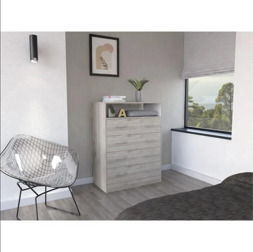 Light Grey Manufactured Wood Four Drawer Dresser By Homeroots - Image 4