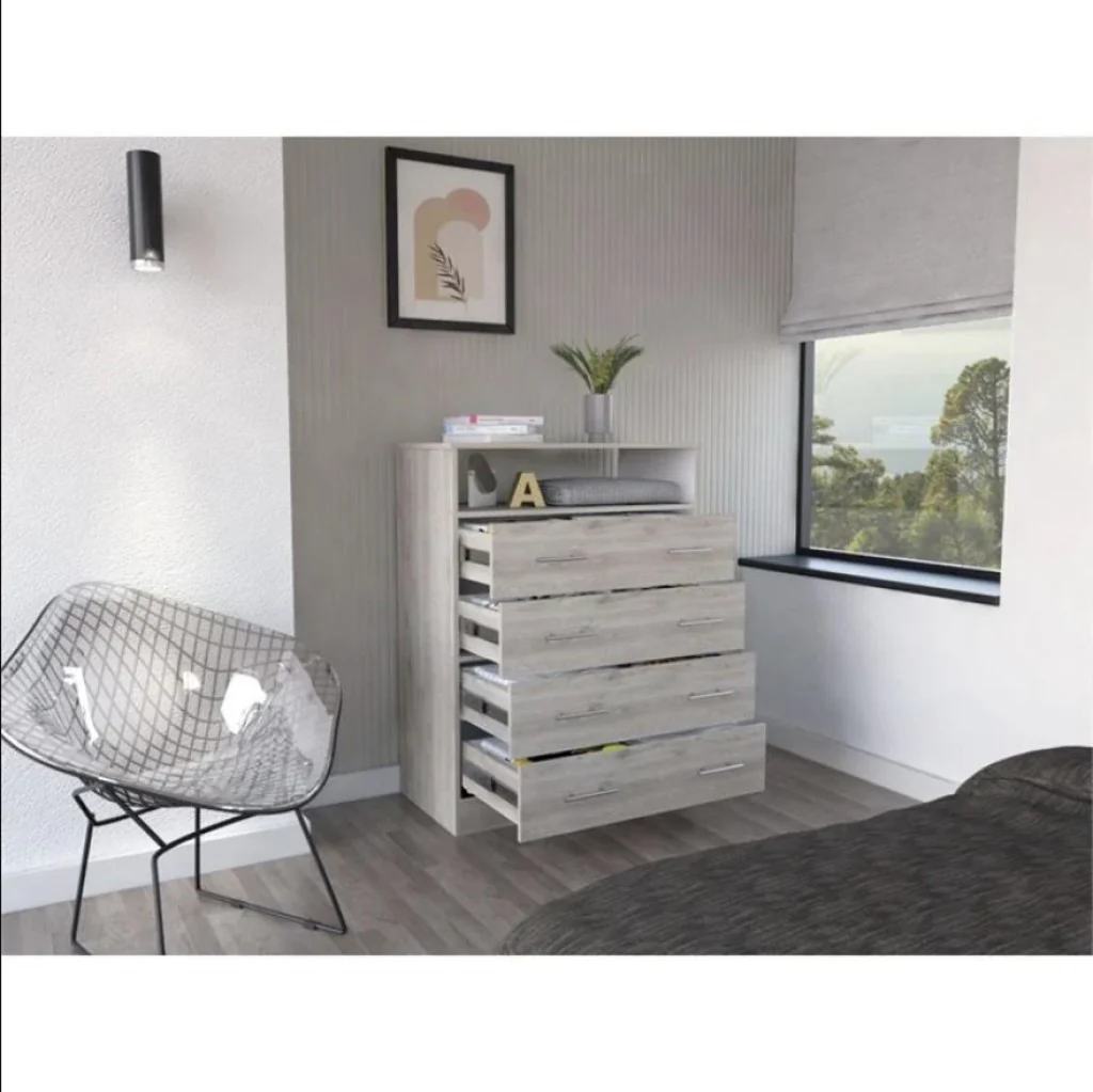 Light Grey Manufactured Wood Four Drawer Dresser By Homeroots - Image 5