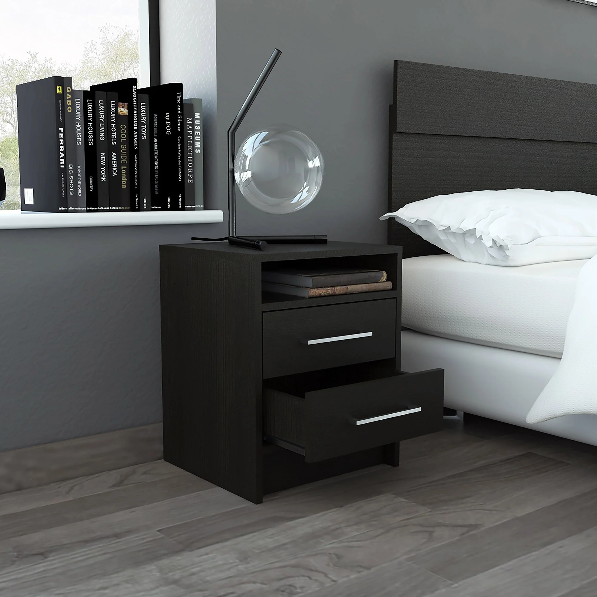 Light Grey Open Compartment Two Drawer Nightstand By Homeroots - Image 15