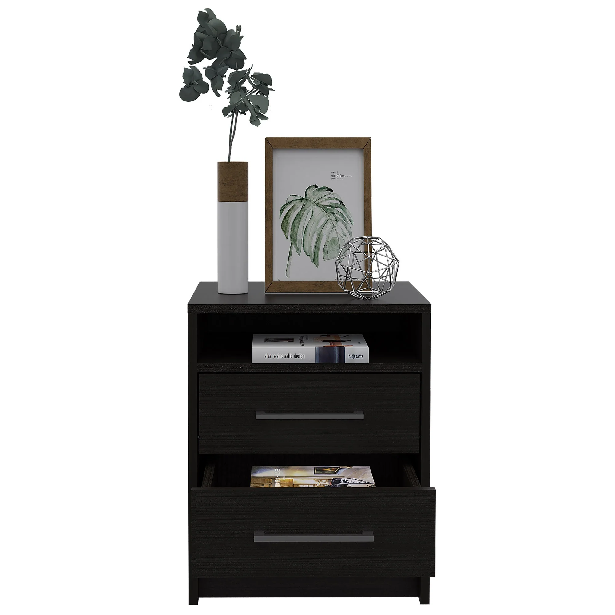 Light Grey Open Compartment Two Drawer Nightstand By Homeroots - Image 16
