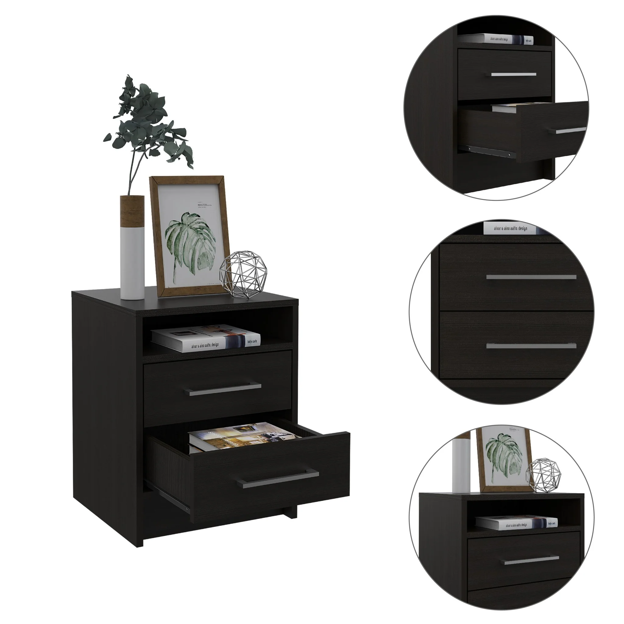 Light Grey Open Compartment Two Drawer Nightstand By Homeroots - Image 18