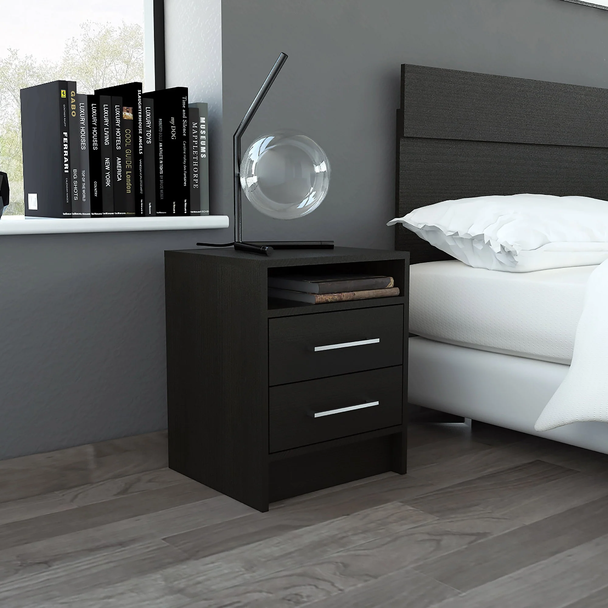 Light Grey Open Compartment Two Drawer Nightstand By Homeroots - Image 19