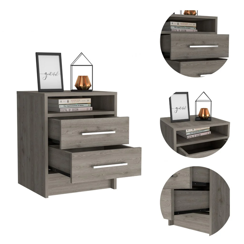 Light Grey Open Compartment Two Drawer Nightstand By Homeroots - Image 2