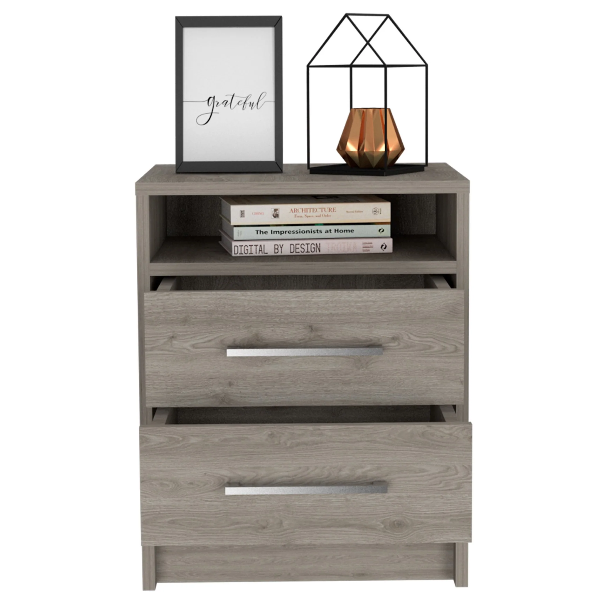Light Grey Open Compartment Two Drawer Nightstand By Homeroots - Image 3
