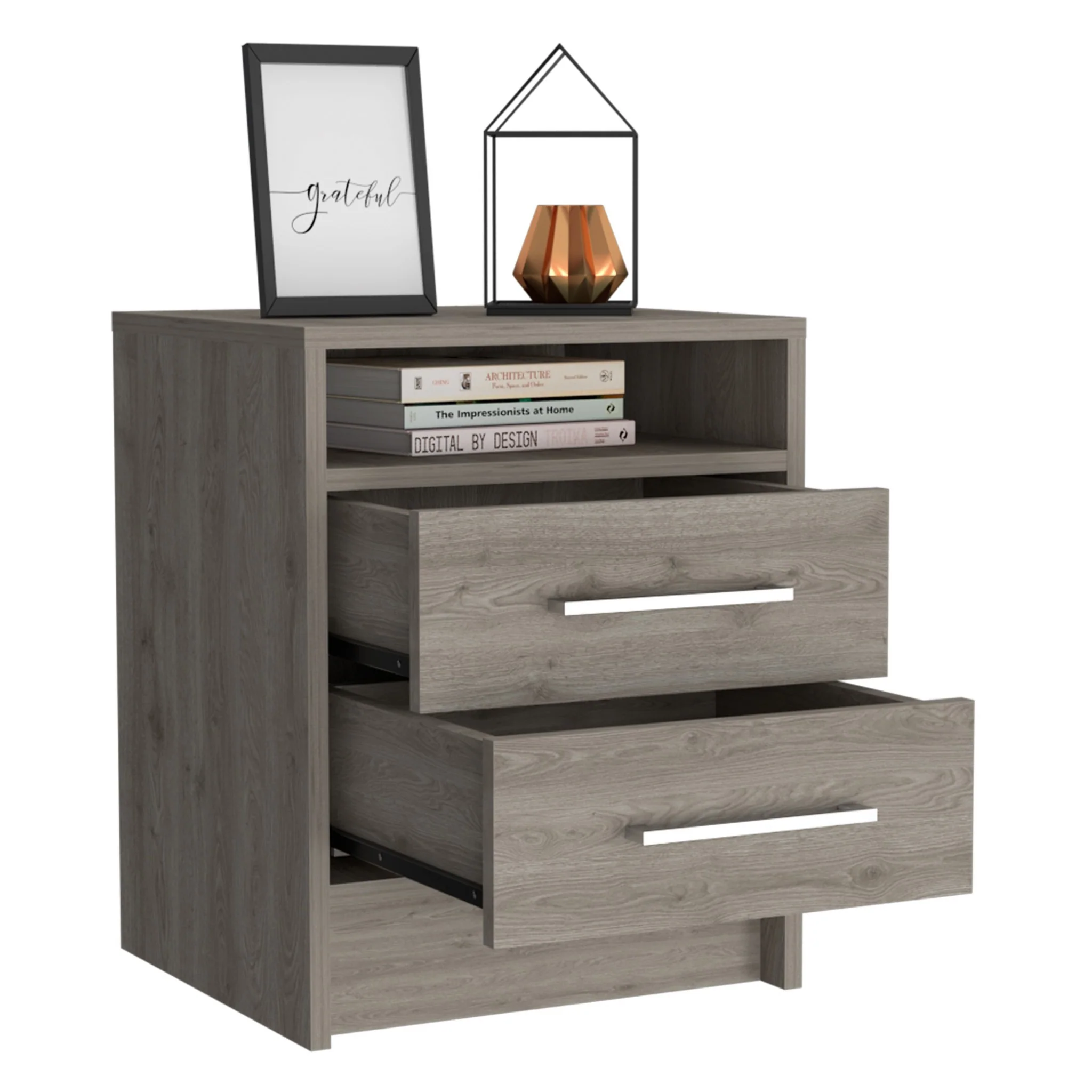 Light Grey Open Compartment Two Drawer Nightstand By Homeroots - Image 4