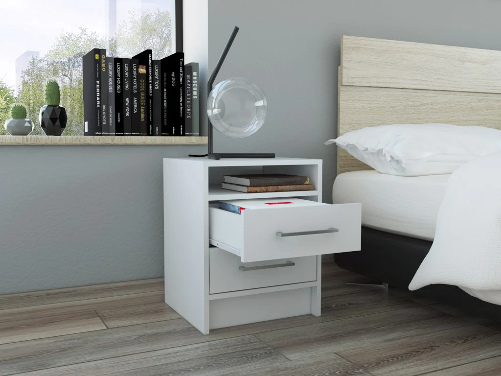 Light Grey Open Compartment Two Drawer Nightstand By Homeroots - Image 7