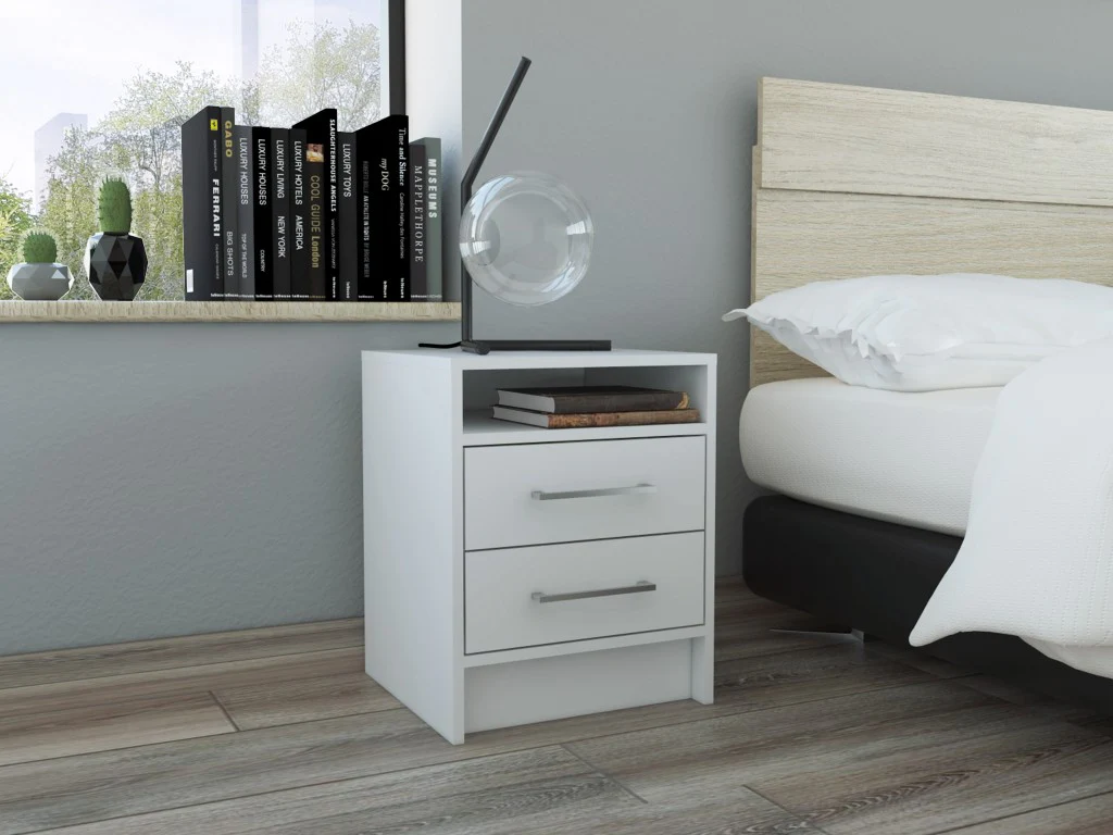 Light Grey Open Compartment Two Drawer Nightstand By Homeroots - Image 8