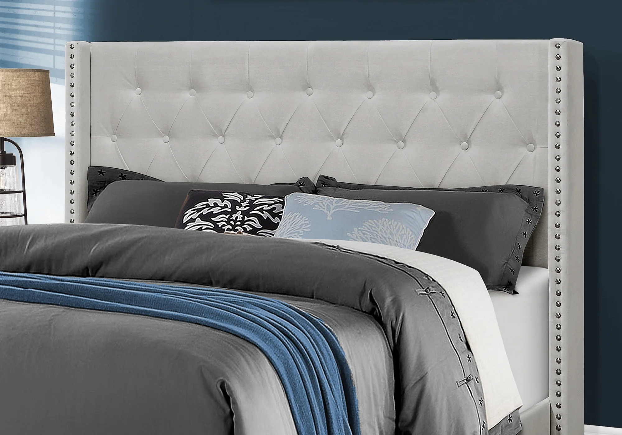 Light Grey Velvet With Chrome Trim Queen Size Bed By Homeroots - Image 2