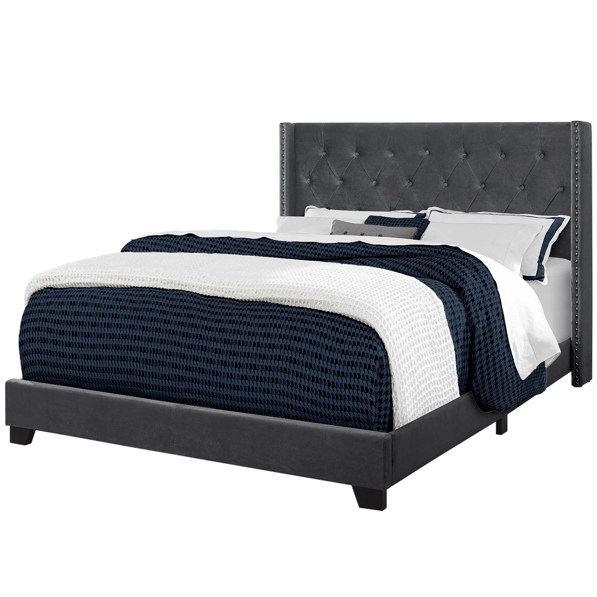 Light Grey Velvet With Chrome Trim Queen Size Bed By Homeroots - Image 5
