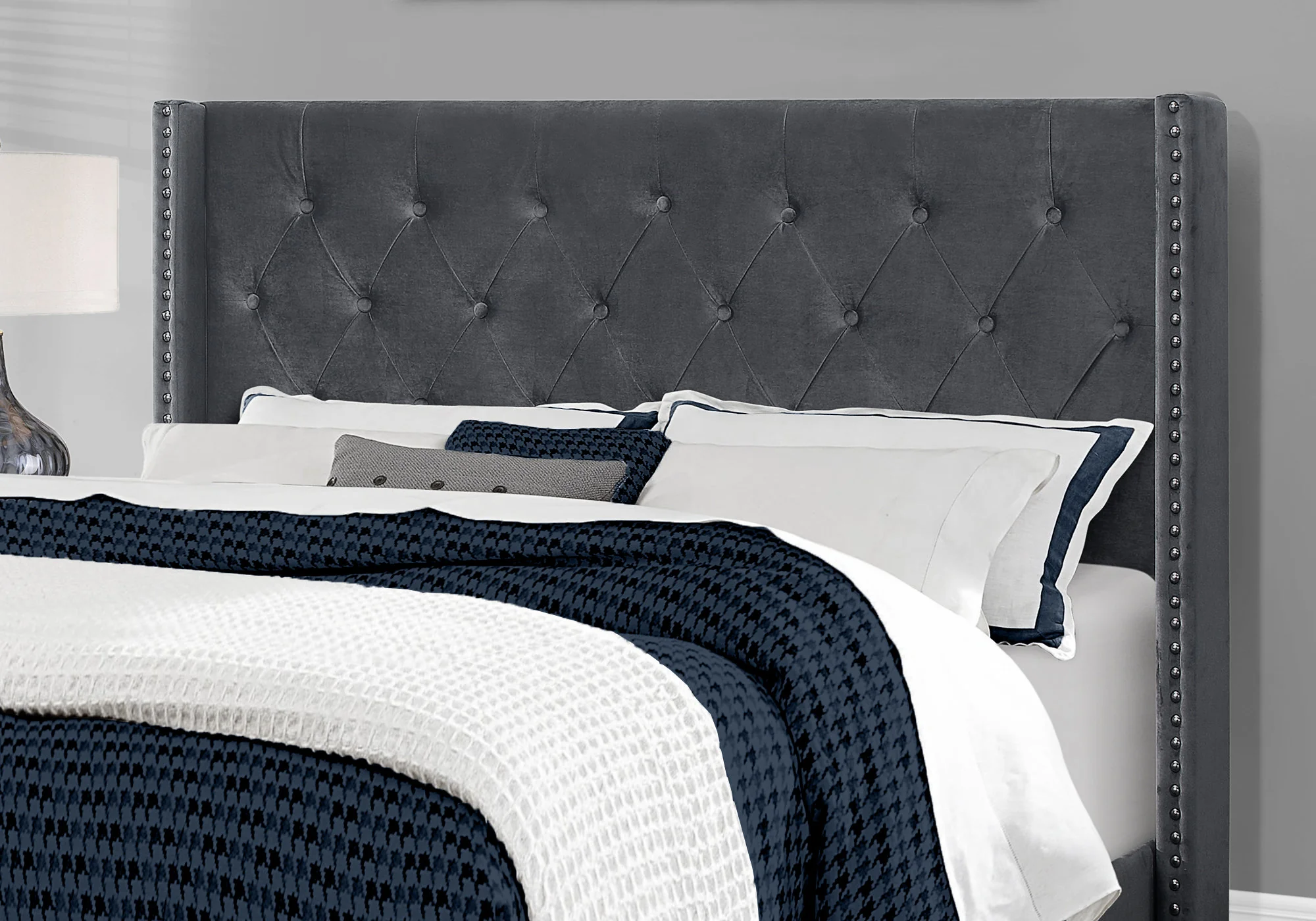 Light Grey Velvet With Chrome Trim Queen Size Bed By Homeroots - Image 6