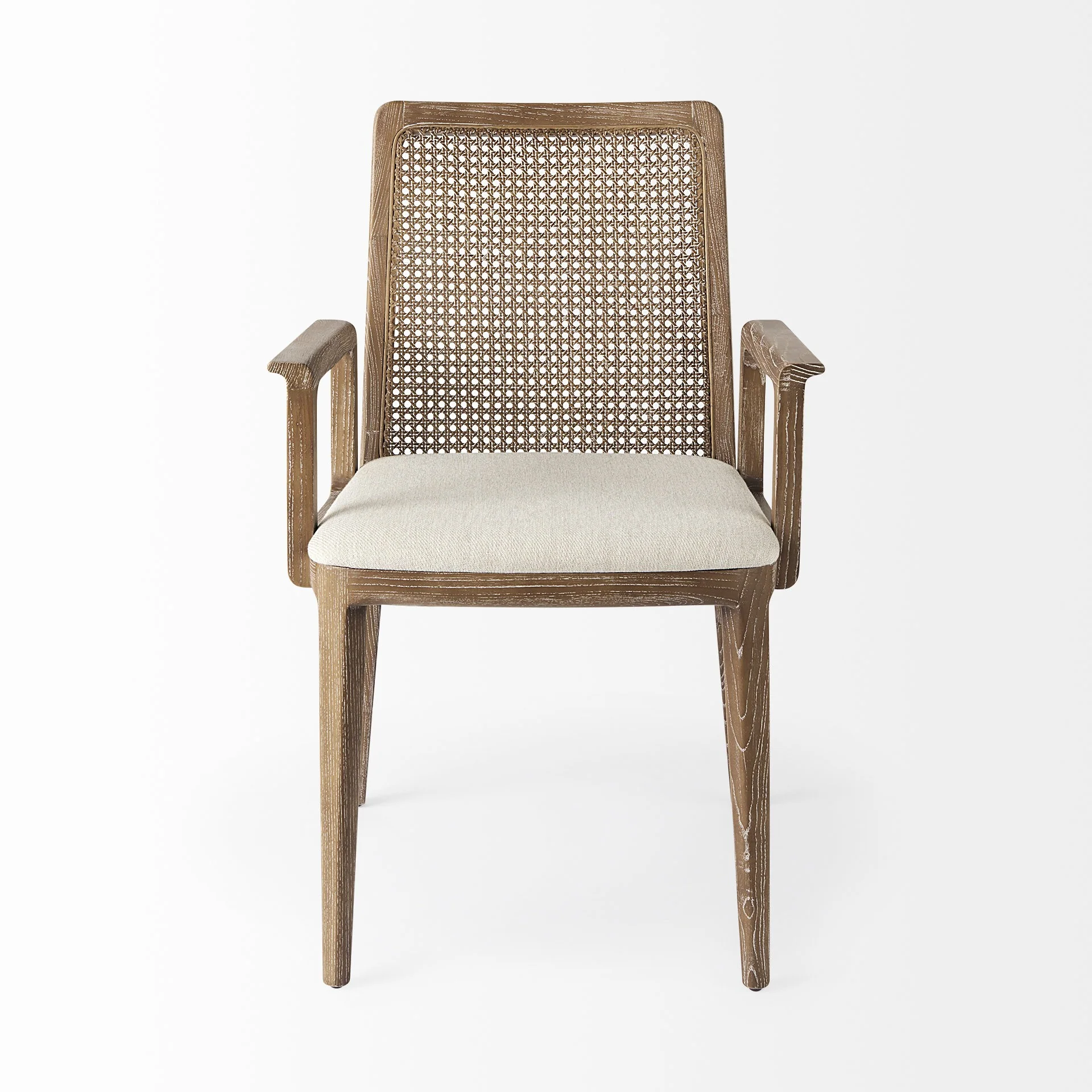 Light Natural And Cream Uholstery And Cane Dining Armchair By Homeroots - Image 2