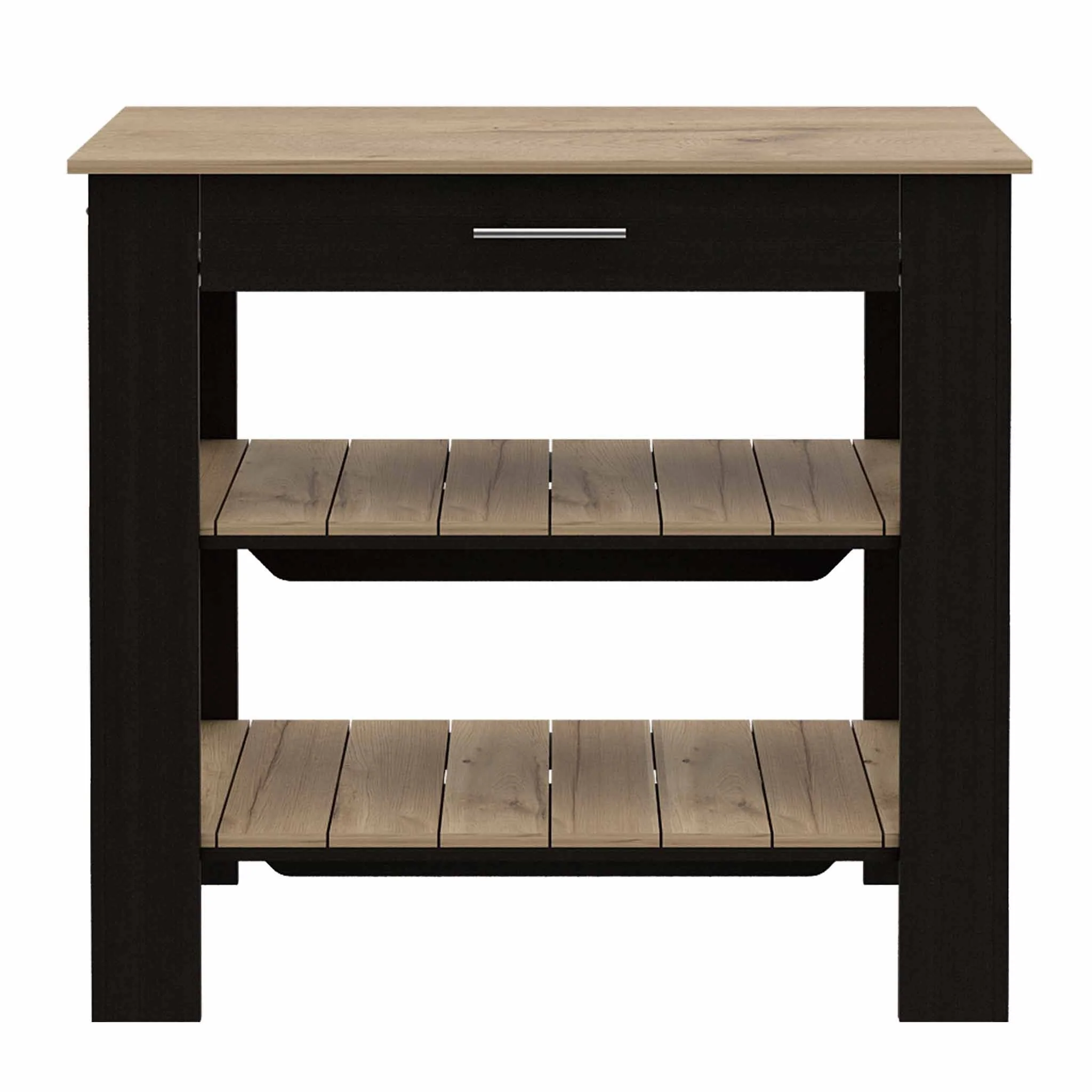 Light Oak and Black Kitchen Island with Drawer and Two Open Shelves By Homeroots - Image 2