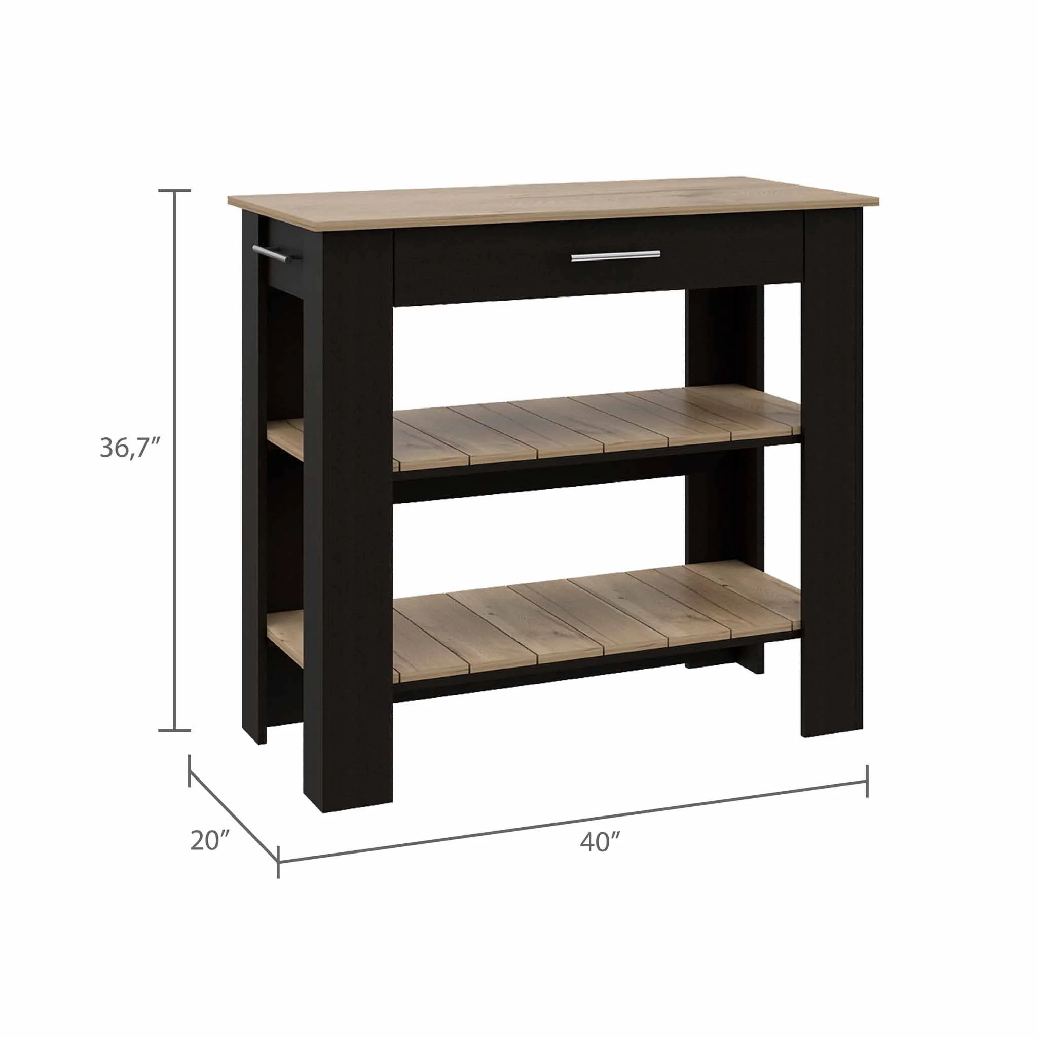 Light Oak and Black Kitchen Island with Drawer and Two Open Shelves By Homeroots - Image 3