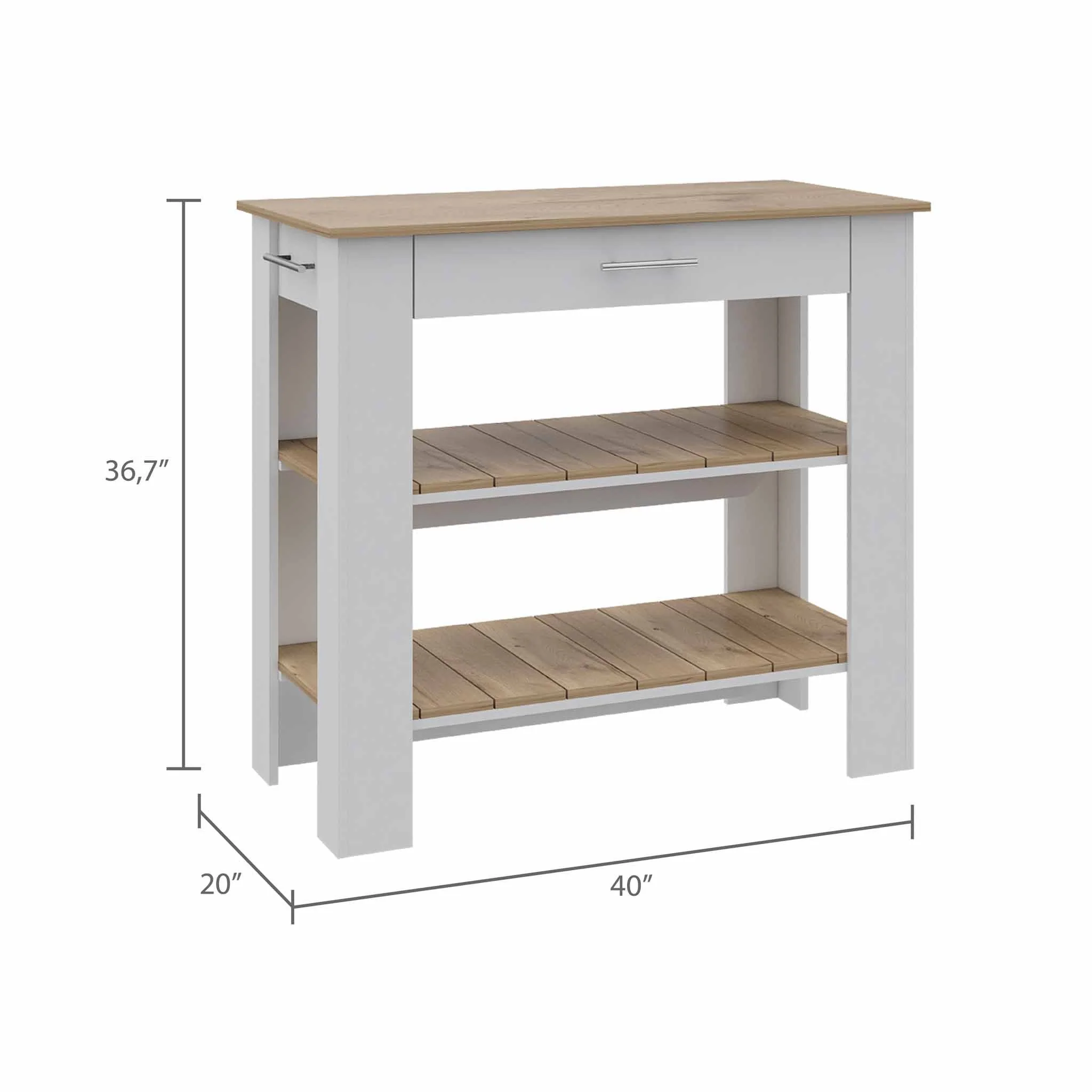 Light Oak and White Kitchen Island with Drawer and Two Open Shelves By Homeroots - Image 2