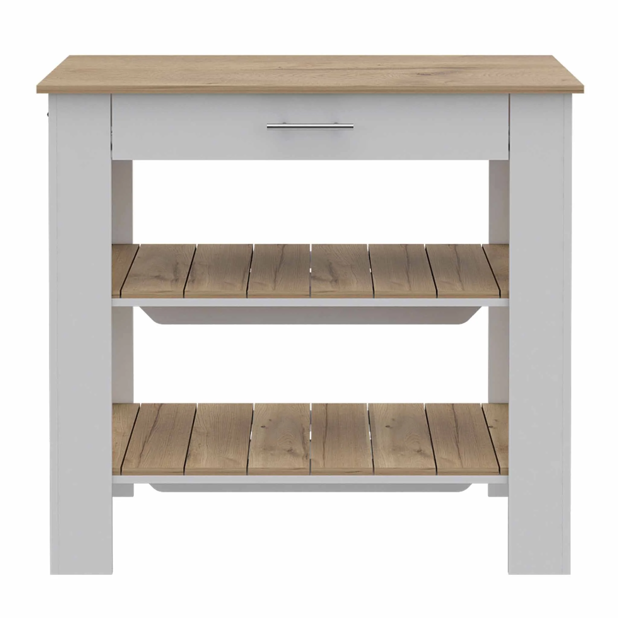 Light Oak and White Kitchen Island with Drawer and Two Open Shelves By Homeroots - Image 5