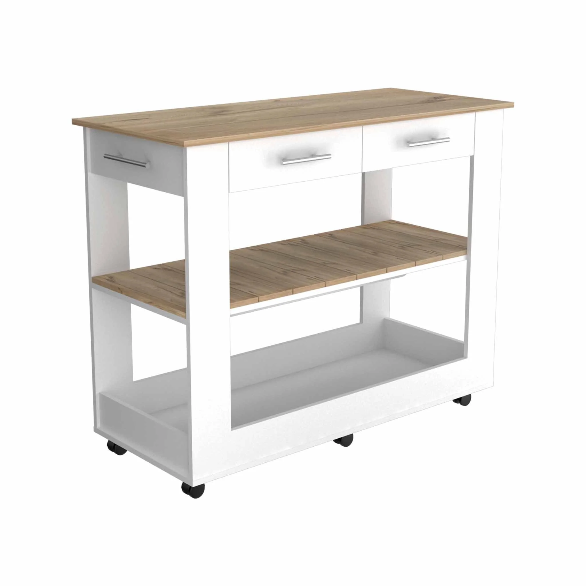 Light Oak and White Kitchen Island with Drawer Shelves and Casters By Homeroots - Image 6