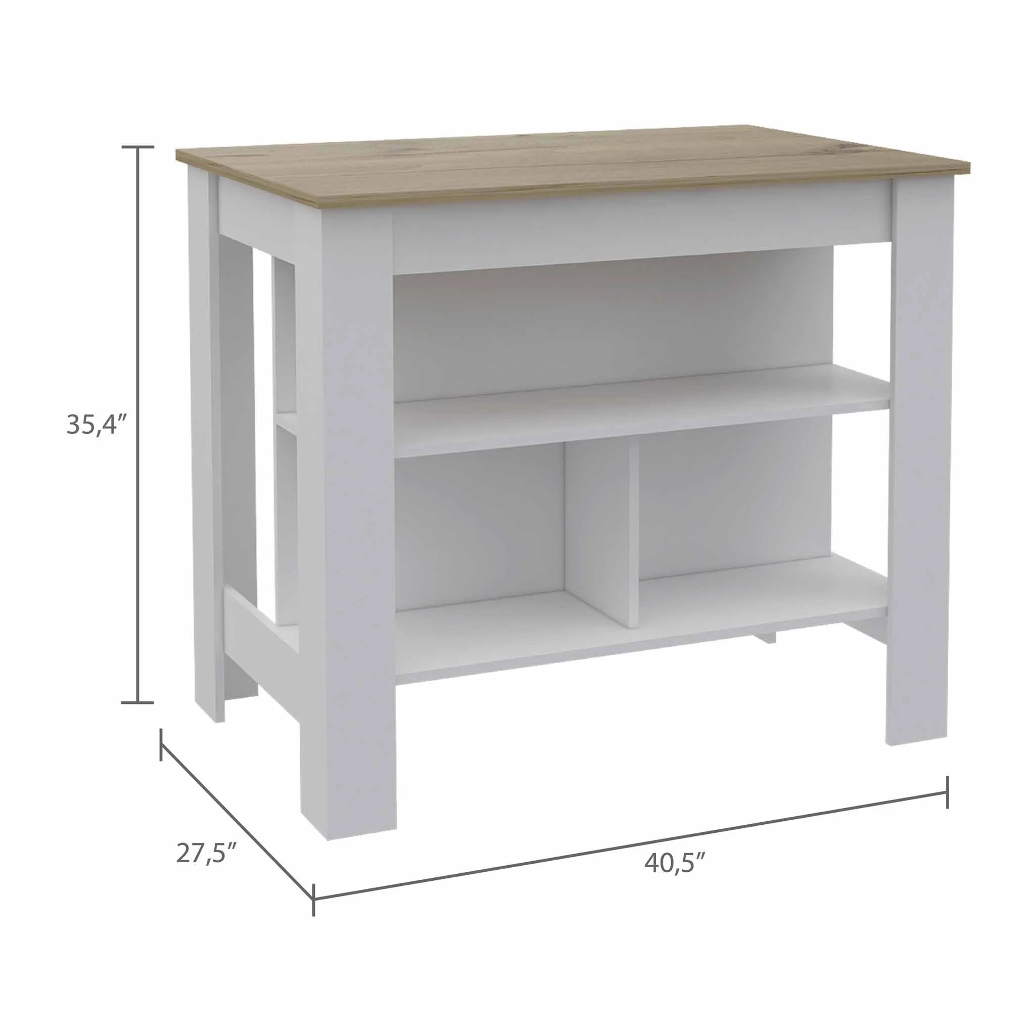 Light Oak and White Kitchen Island with Three Storage Shelves By Homeroots - Image 3